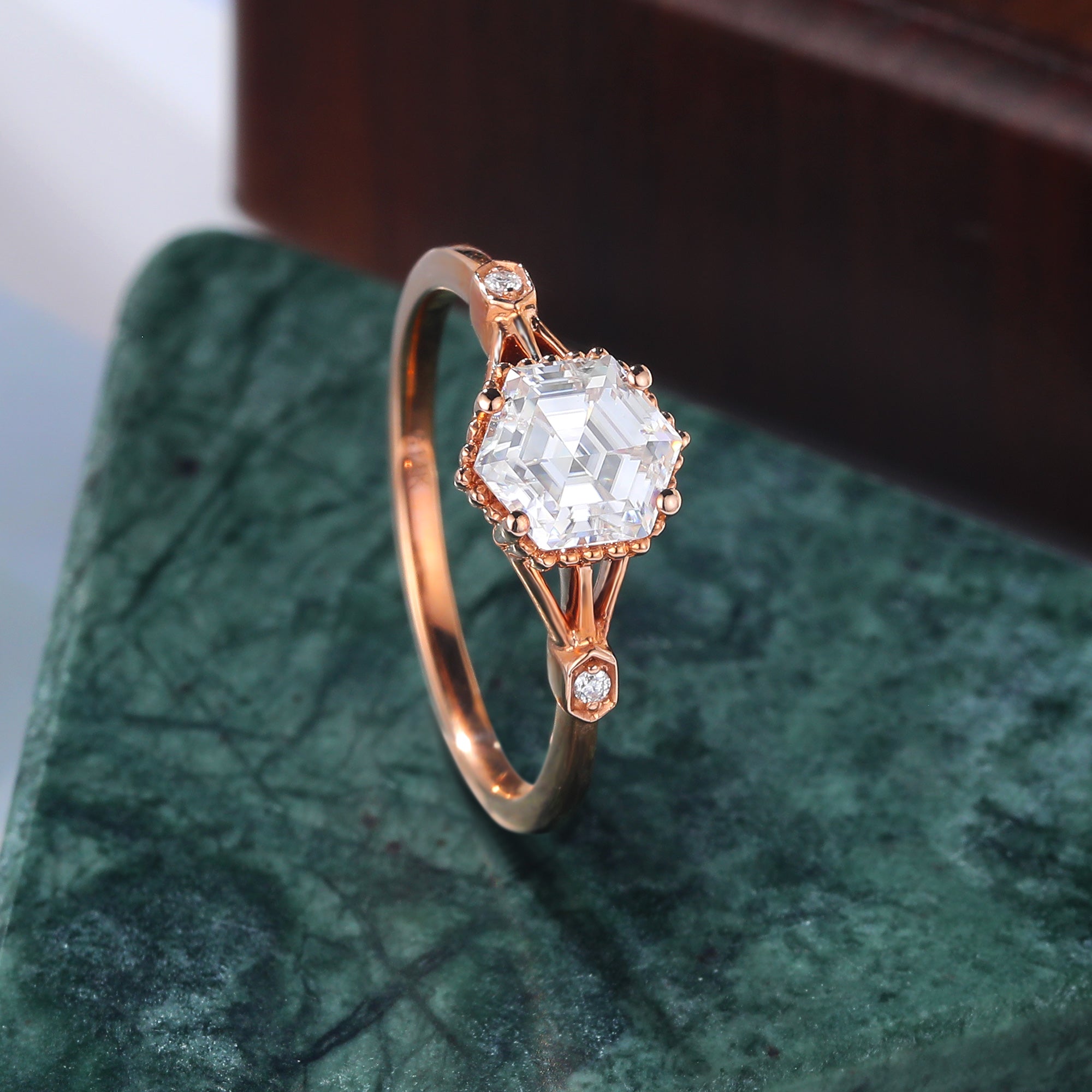 1.0CT Hexagon cut Lab grown diamond rose gold engagement Ring.
