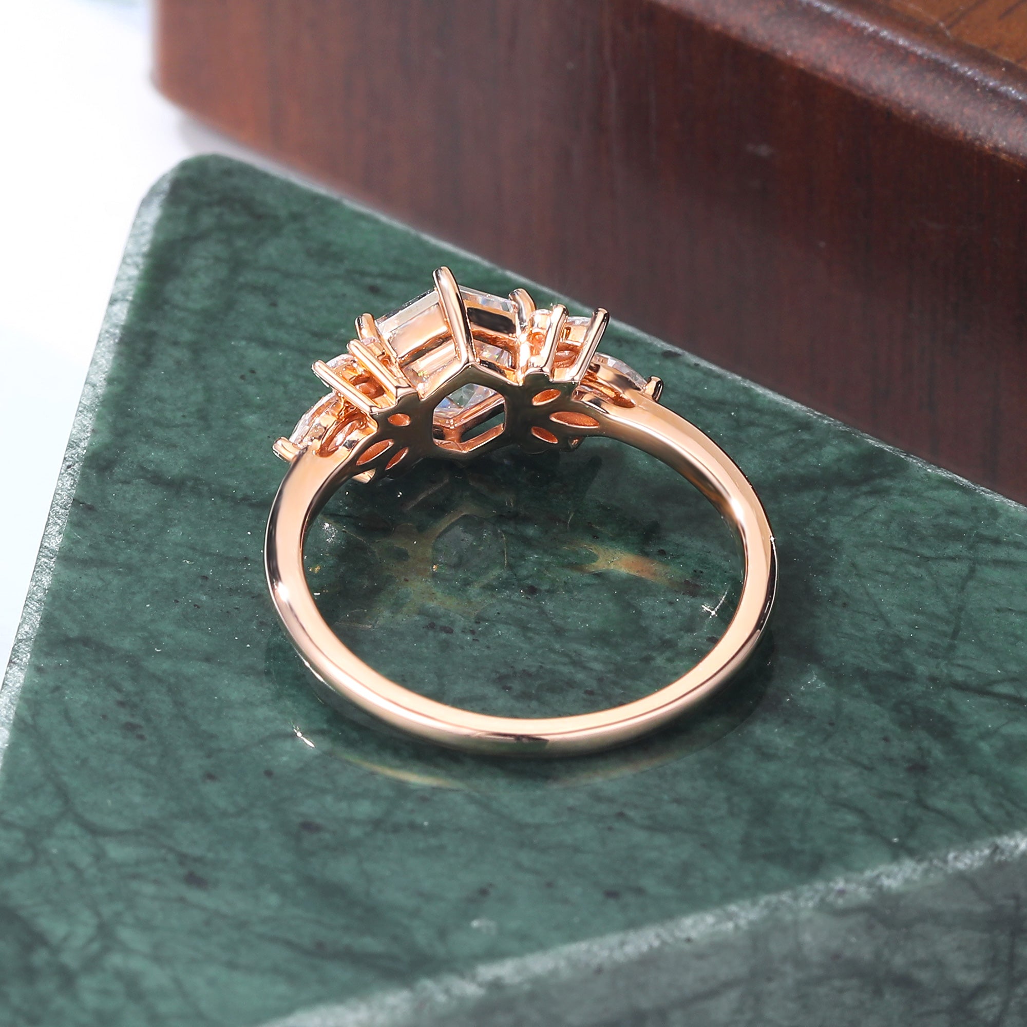 1.0CT Hexagon cut Lab grown diamond rose gold engagement Ring.
