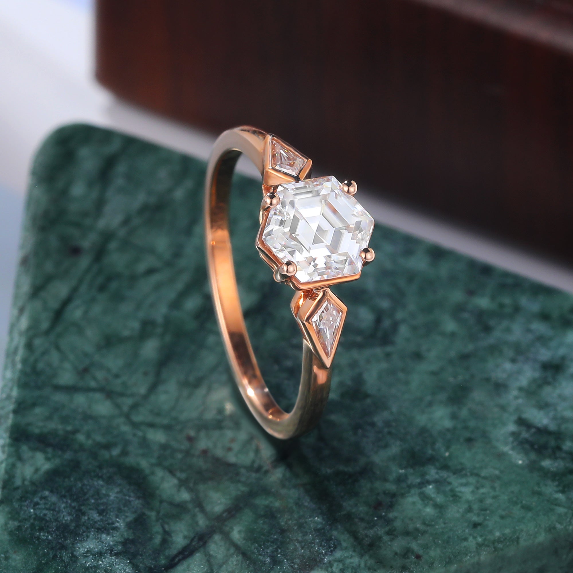 1.0CT Hexagon cut moissanite rose gold engagement Ring.