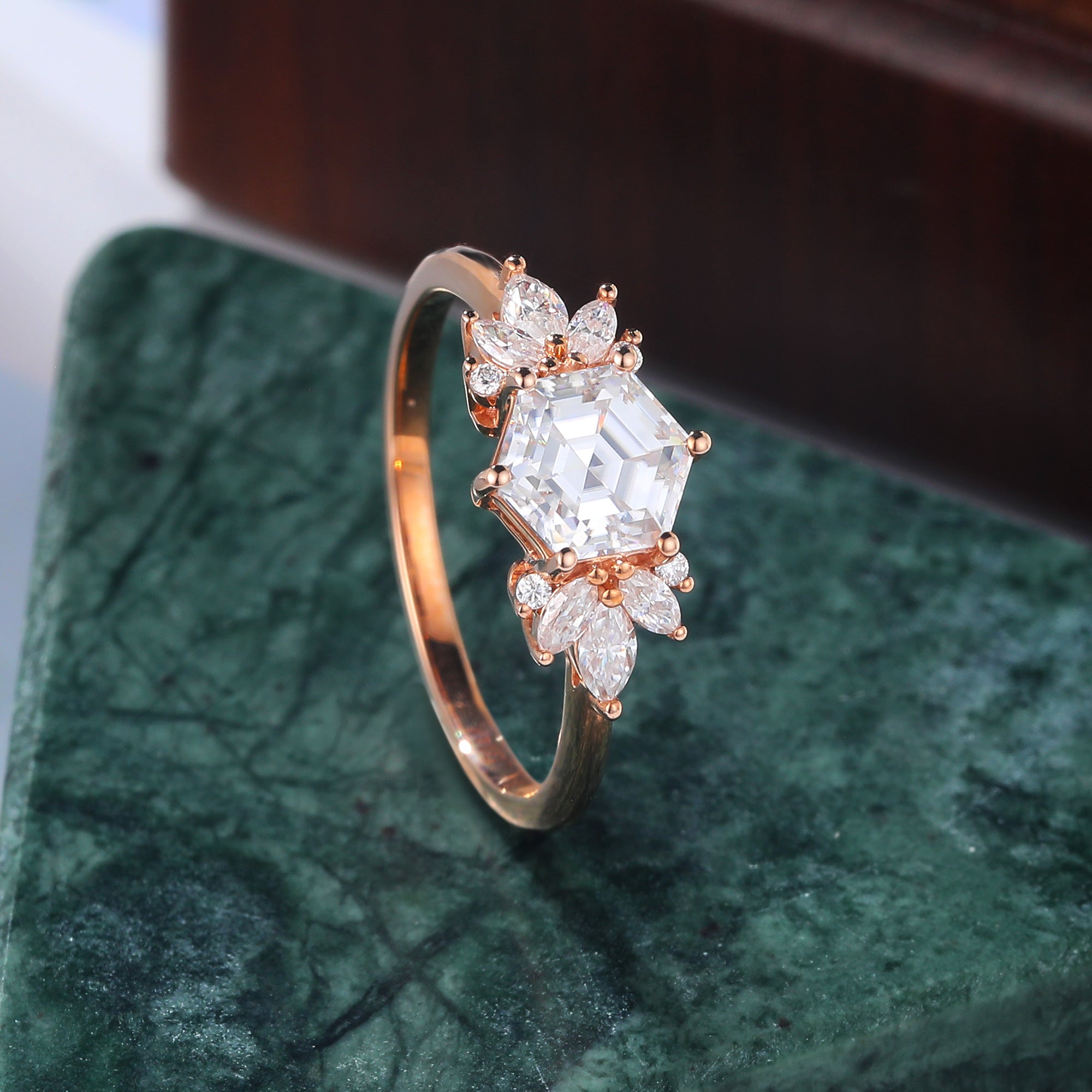 1.0CT Hexagon cut moissanite rose gold engagement Ring.