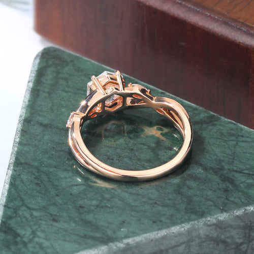 1.0CT Hexagon cut moissanite rose gold engagement Ring.