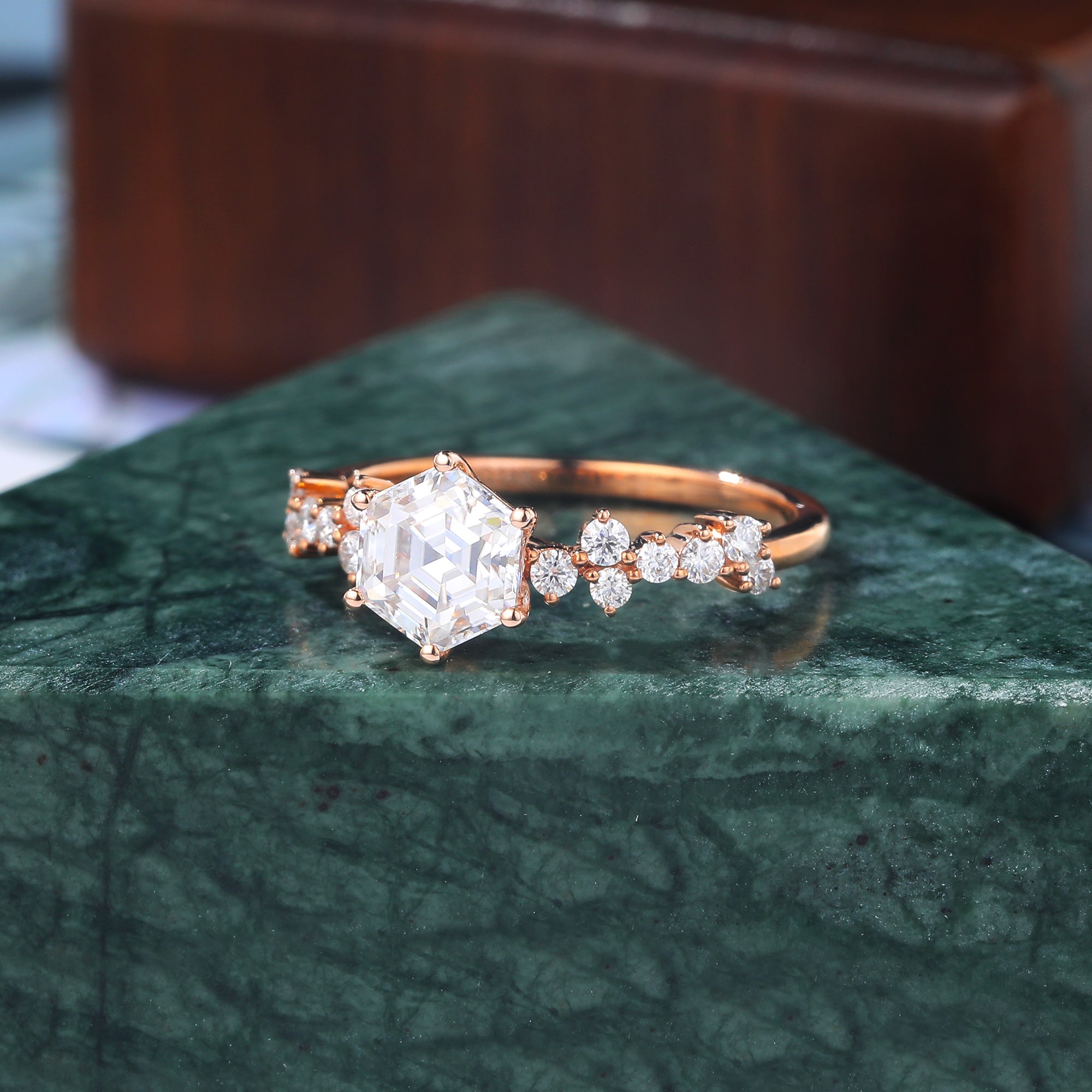 1.0CT Hexagon cut moissanite rose gold engagement Ring.
