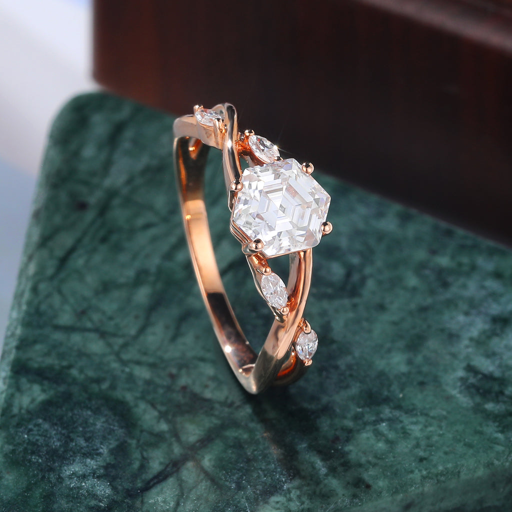 1.0CT Hexagon cut moissanite rose gold engagement Ring.