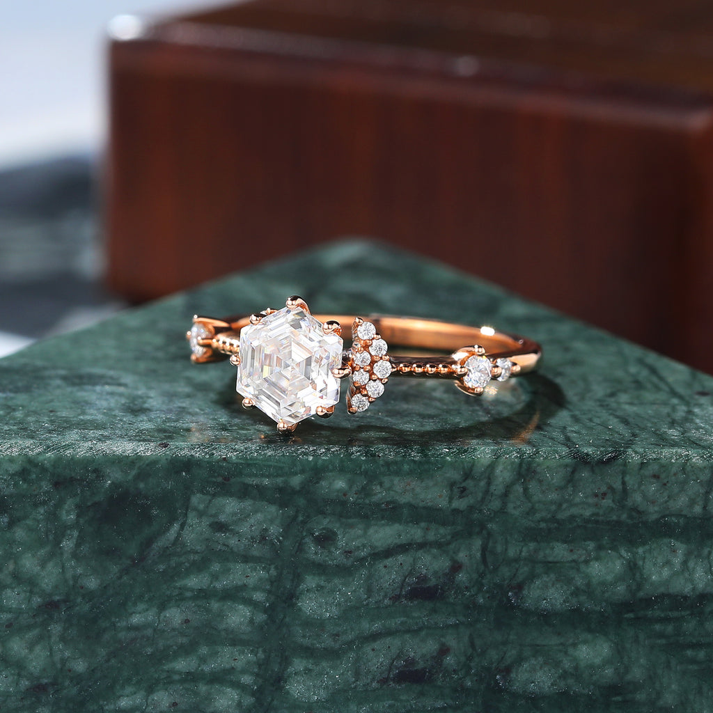 1.0CT Hexagon cut moissanite rose gold engagement Ring.