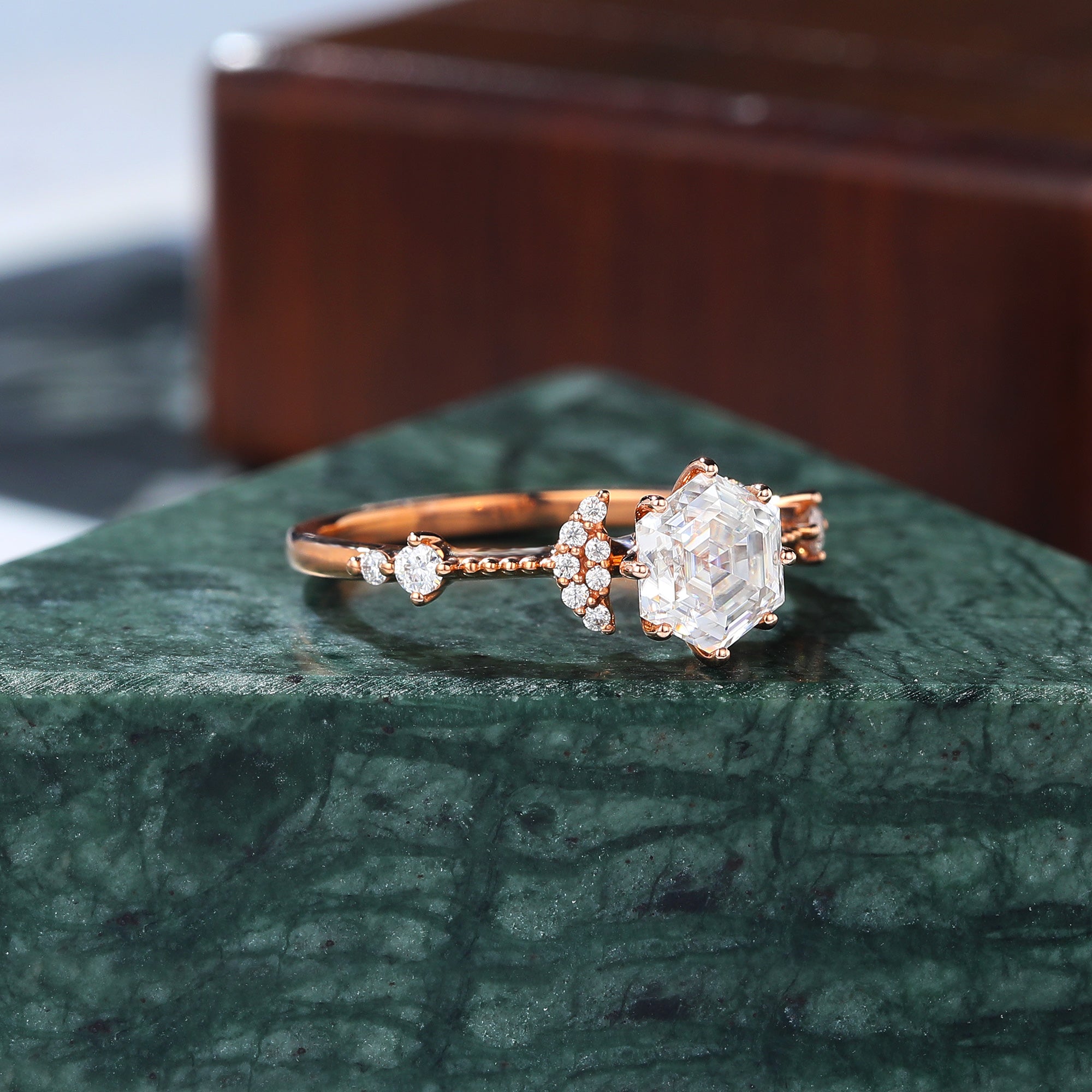 1.0CT Hexagon cut moissanite rose gold engagement Ring.