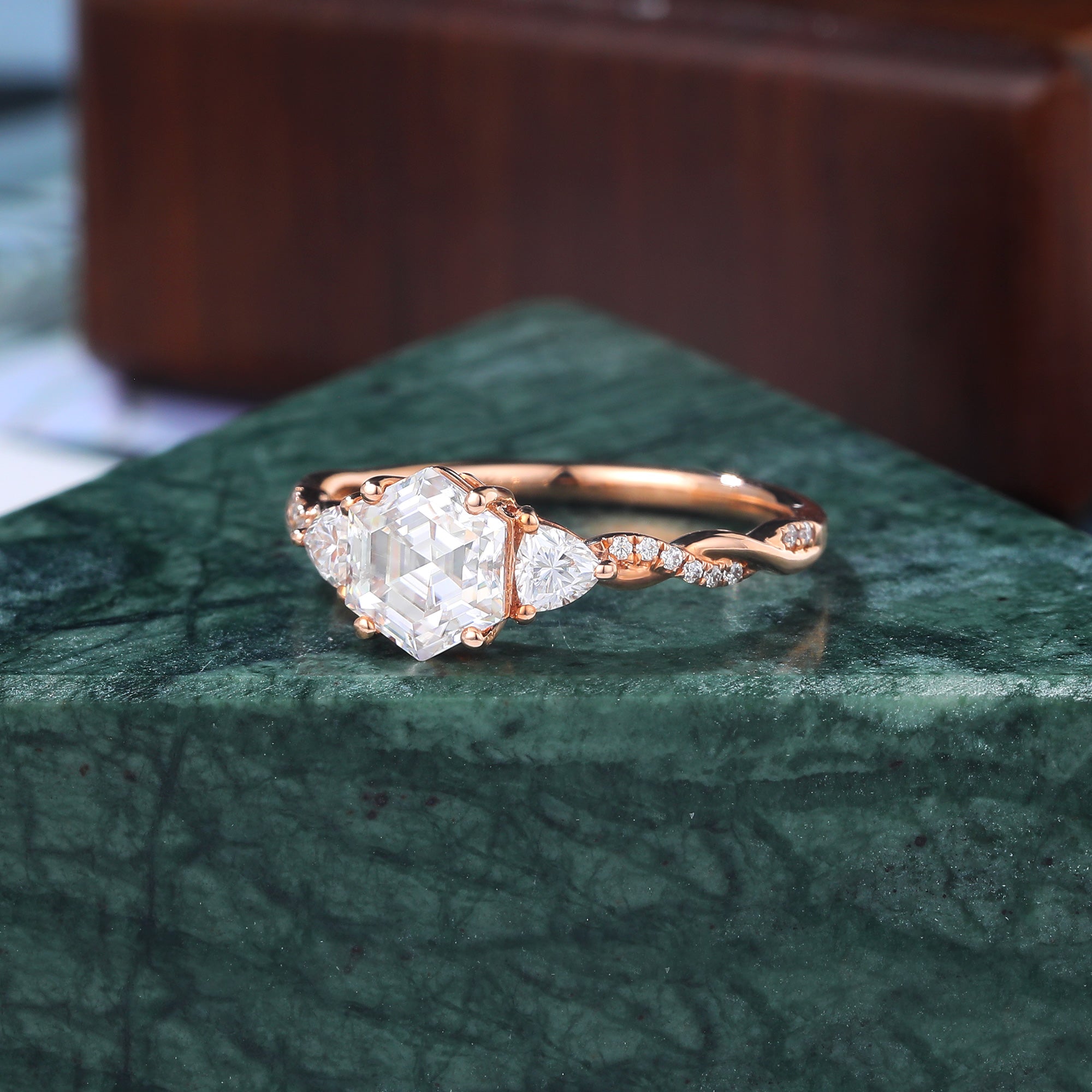 1.0CT Hexagon cut moissanite rose gold engagement Ring. S925/10k/14k/18k