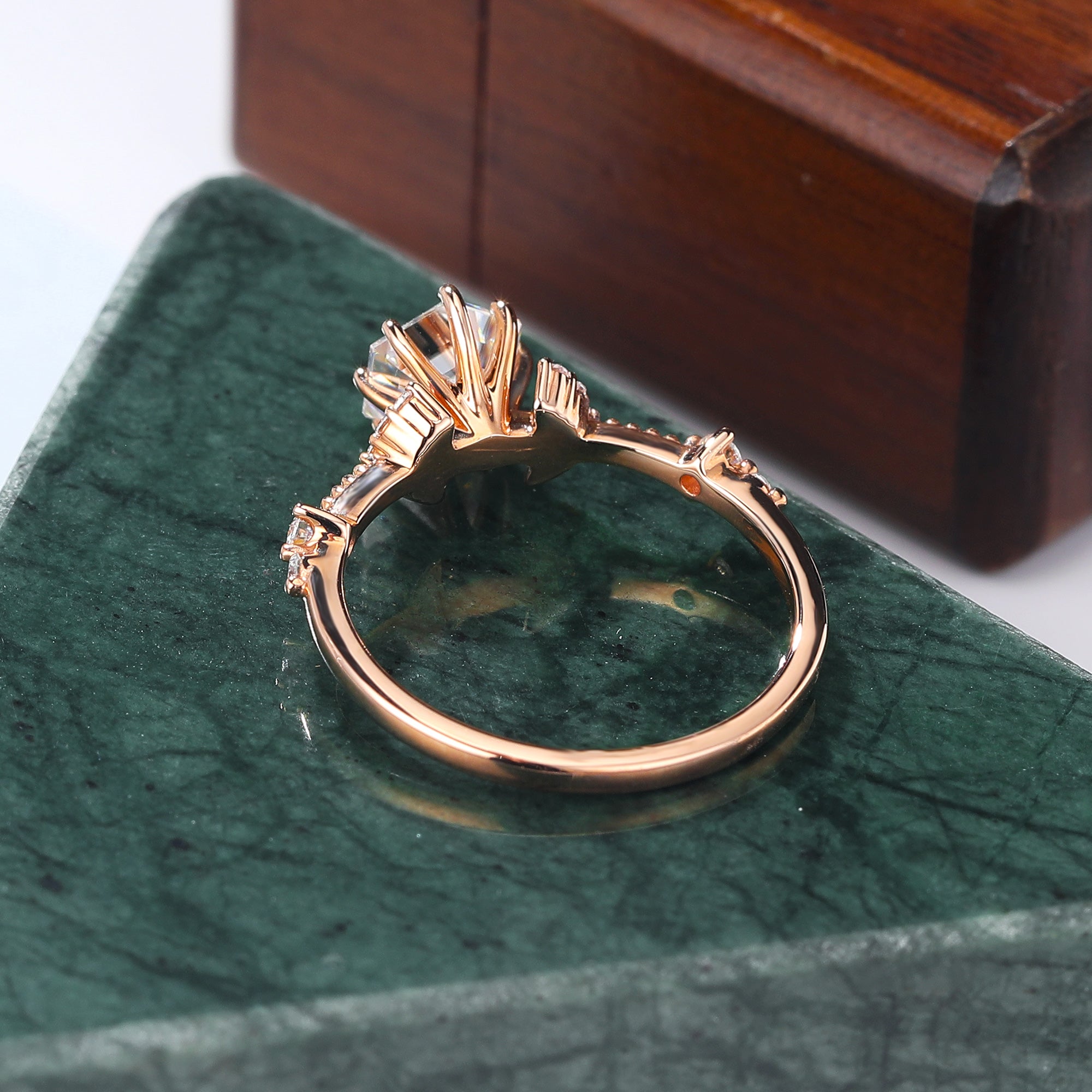 1.0CT Hexagon cut moissanite rose gold engagement Ring.