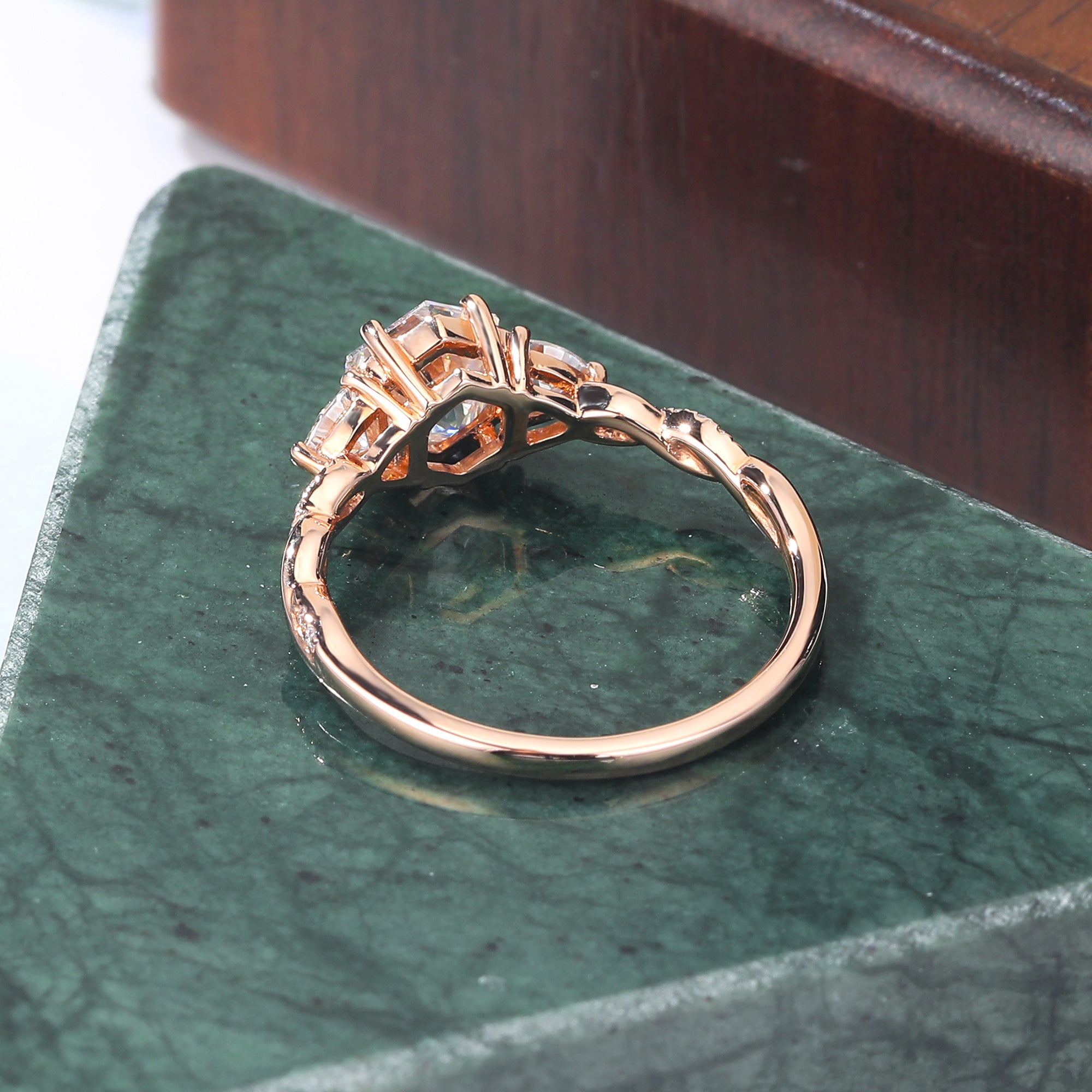 1.0CT Hexagon cut moissanite rose gold engagement Ring. S925/10k/14k/18k