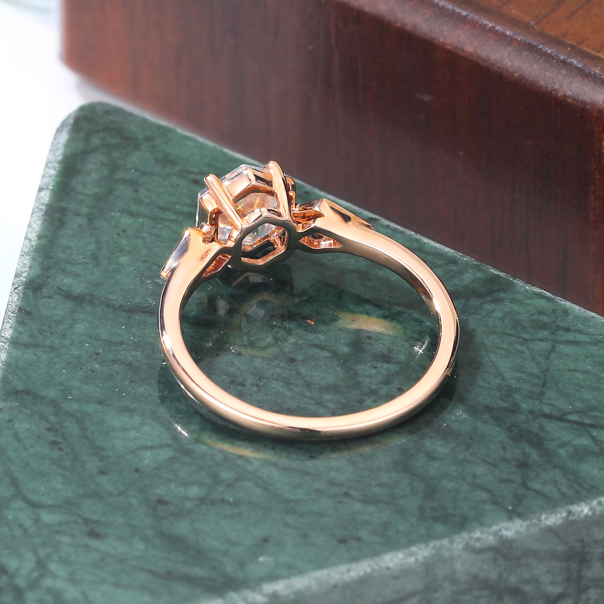 1.0CT Hexagon cut moissanite rose gold engagement Ring.