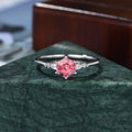 Hexagon cut Lab Pink Sapphire white gold engagement ring
