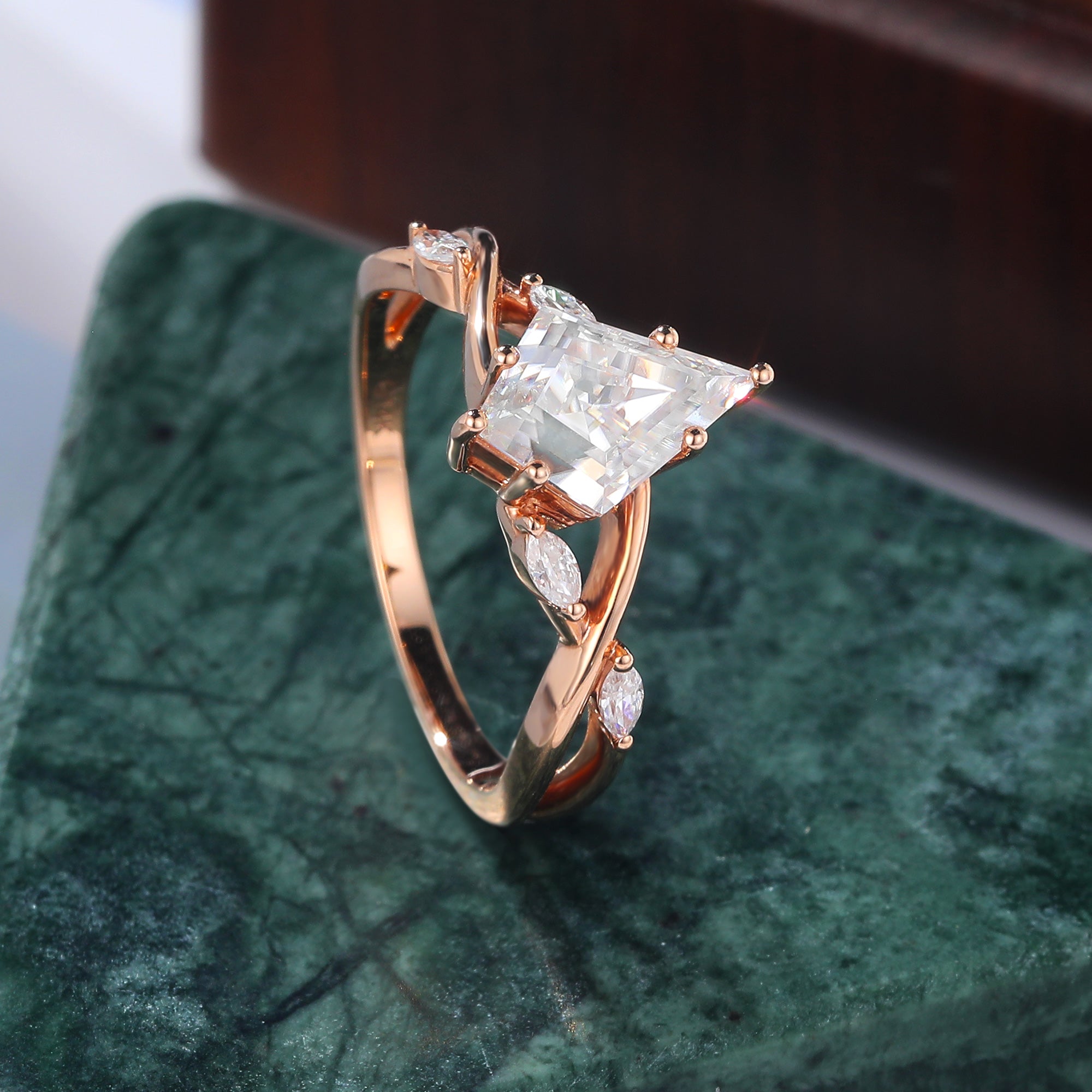 Kite cut Lab grown diamond rose gold engagement Ring.