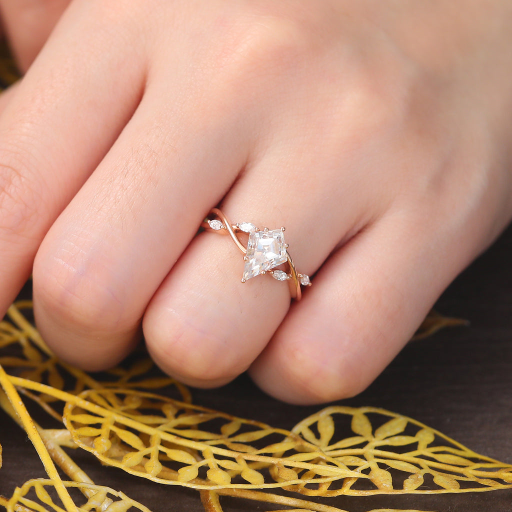 Kite cut Lab grown diamond rose gold engagement Ring.
