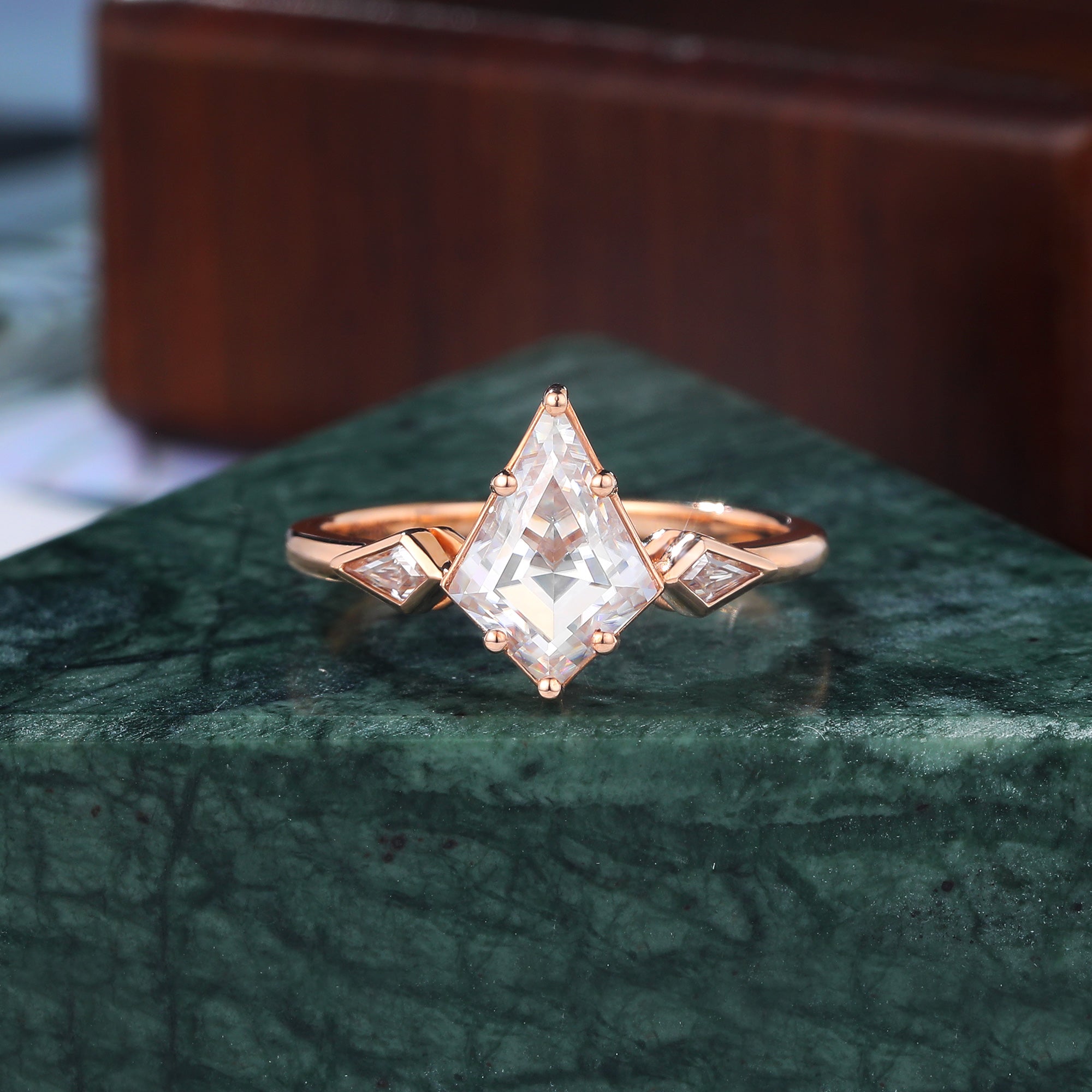 Kite cut Lab grown diamond rose gold engagement Ring.