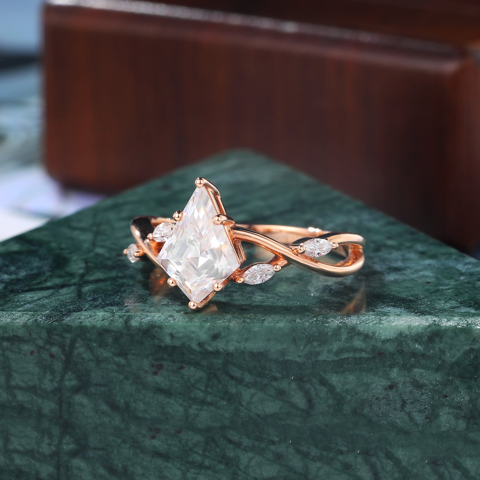 Kite cut Lab grown diamond rose gold engagement Ring.