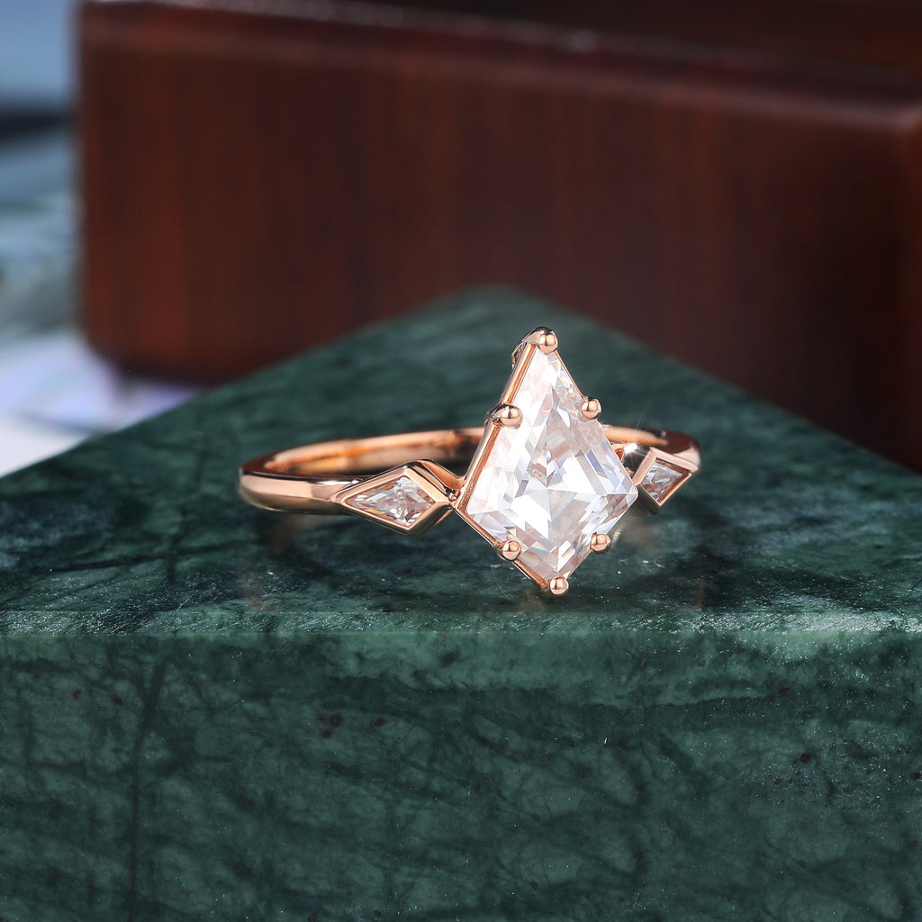 Kite cut Lab grown diamond rose gold engagement Ring.