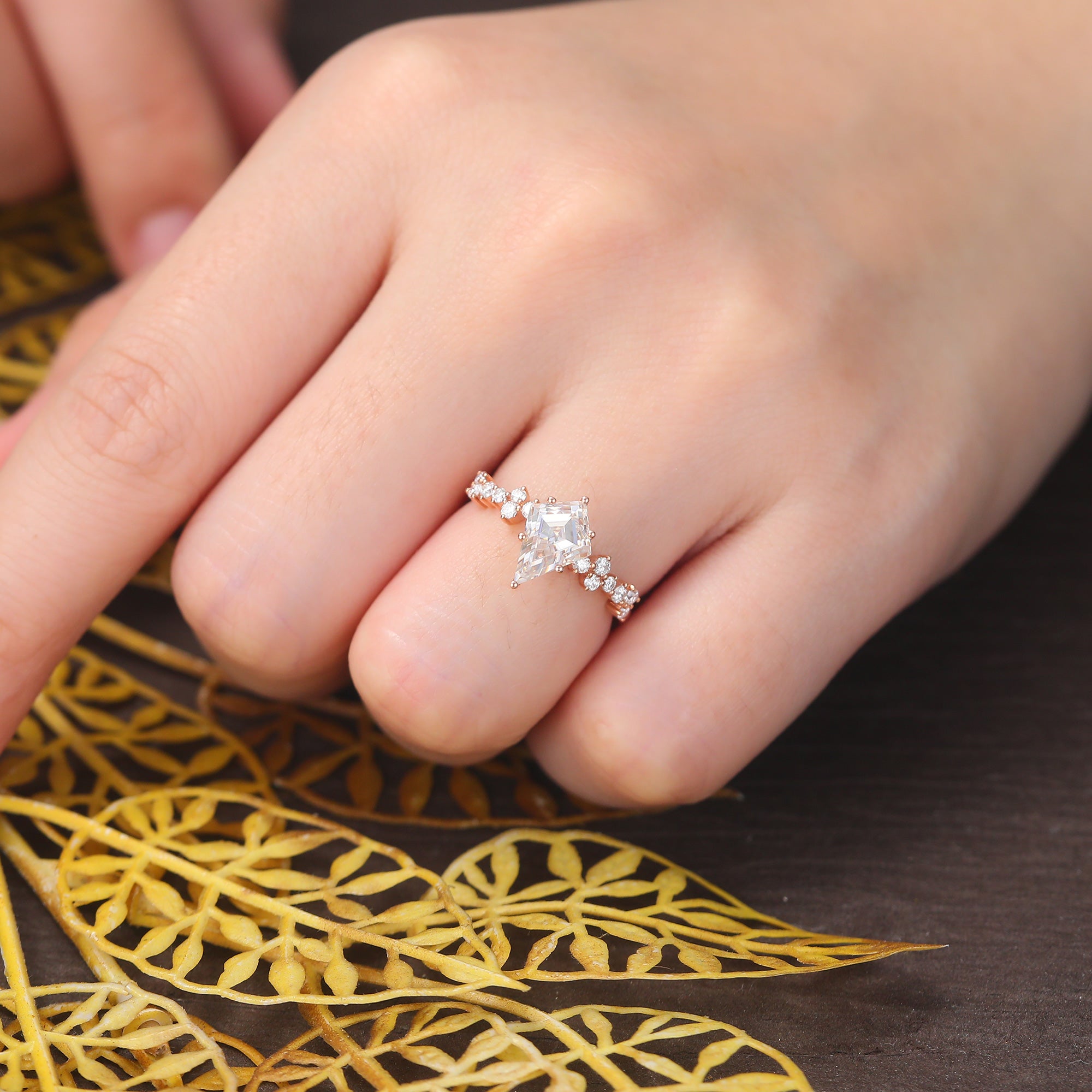 Kite cut Lab grown diamond rose gold engagement Ring.