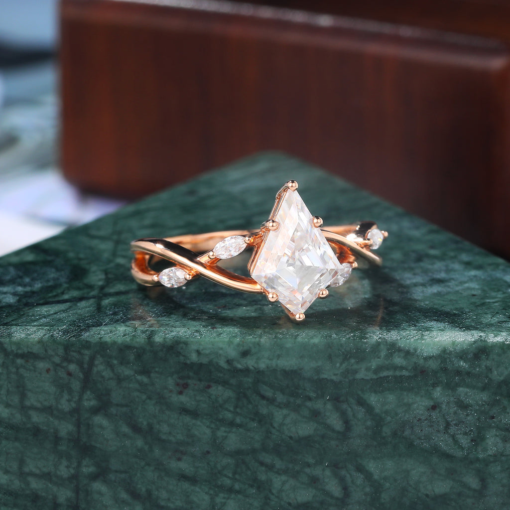 Kite cut Lab grown diamond rose gold engagement Ring.