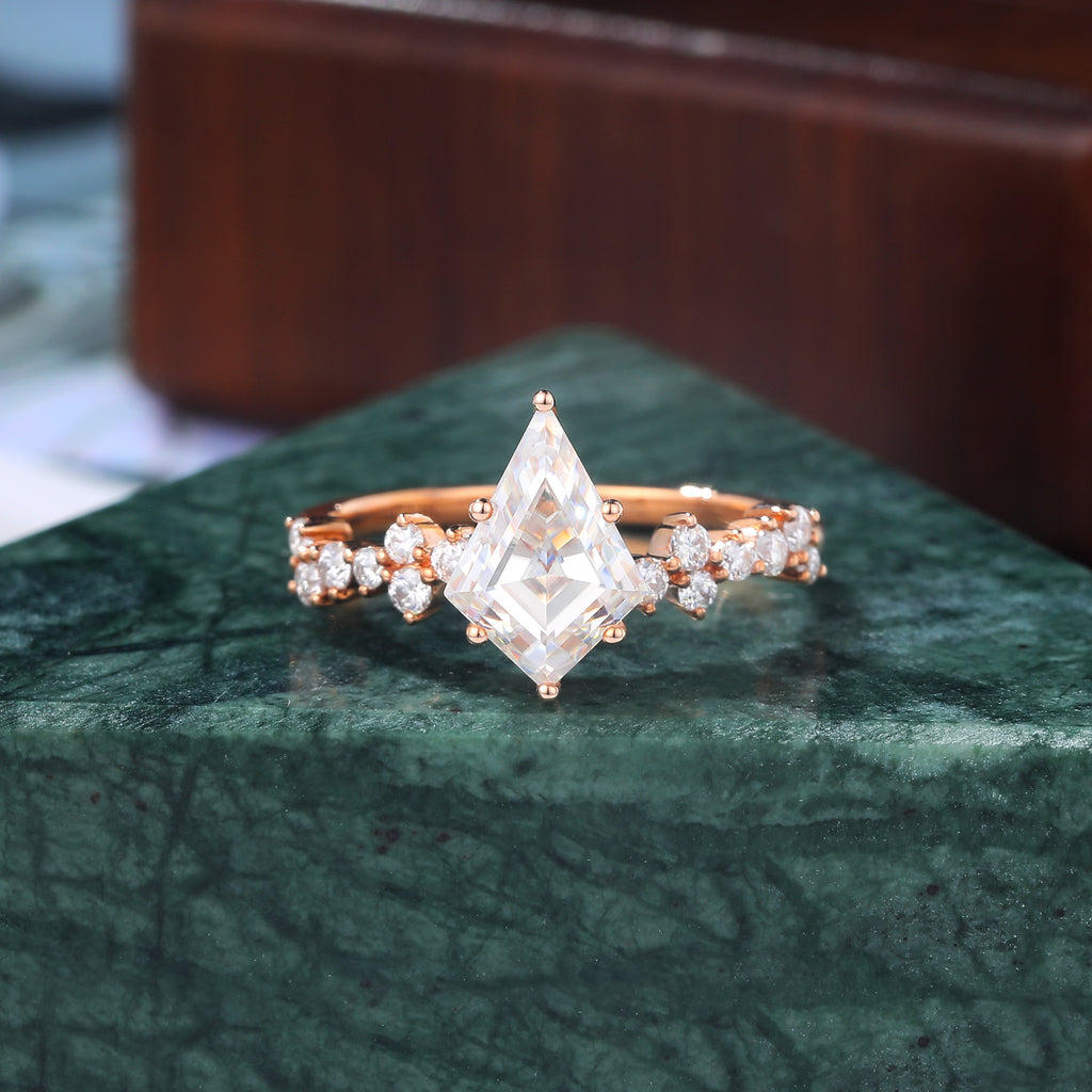 Kite cut moissanite rose gold engagement Ring.