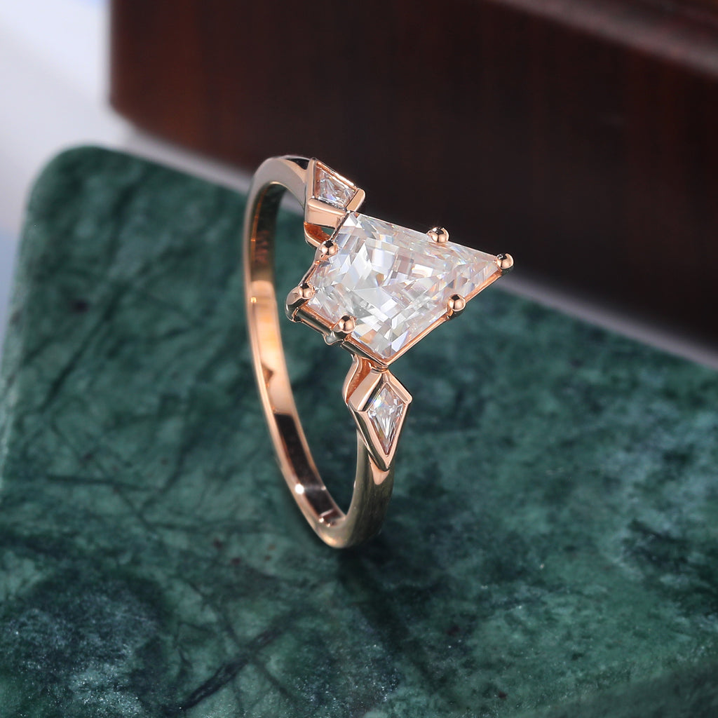 Kite cut moissanite rose gold engagement Ring.