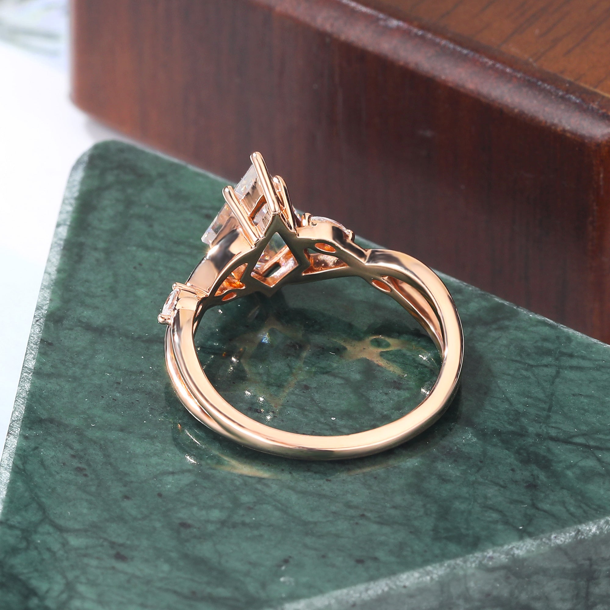 Kite cut moissanite rose gold engagement Ring.  S925/10k/14k/18k.