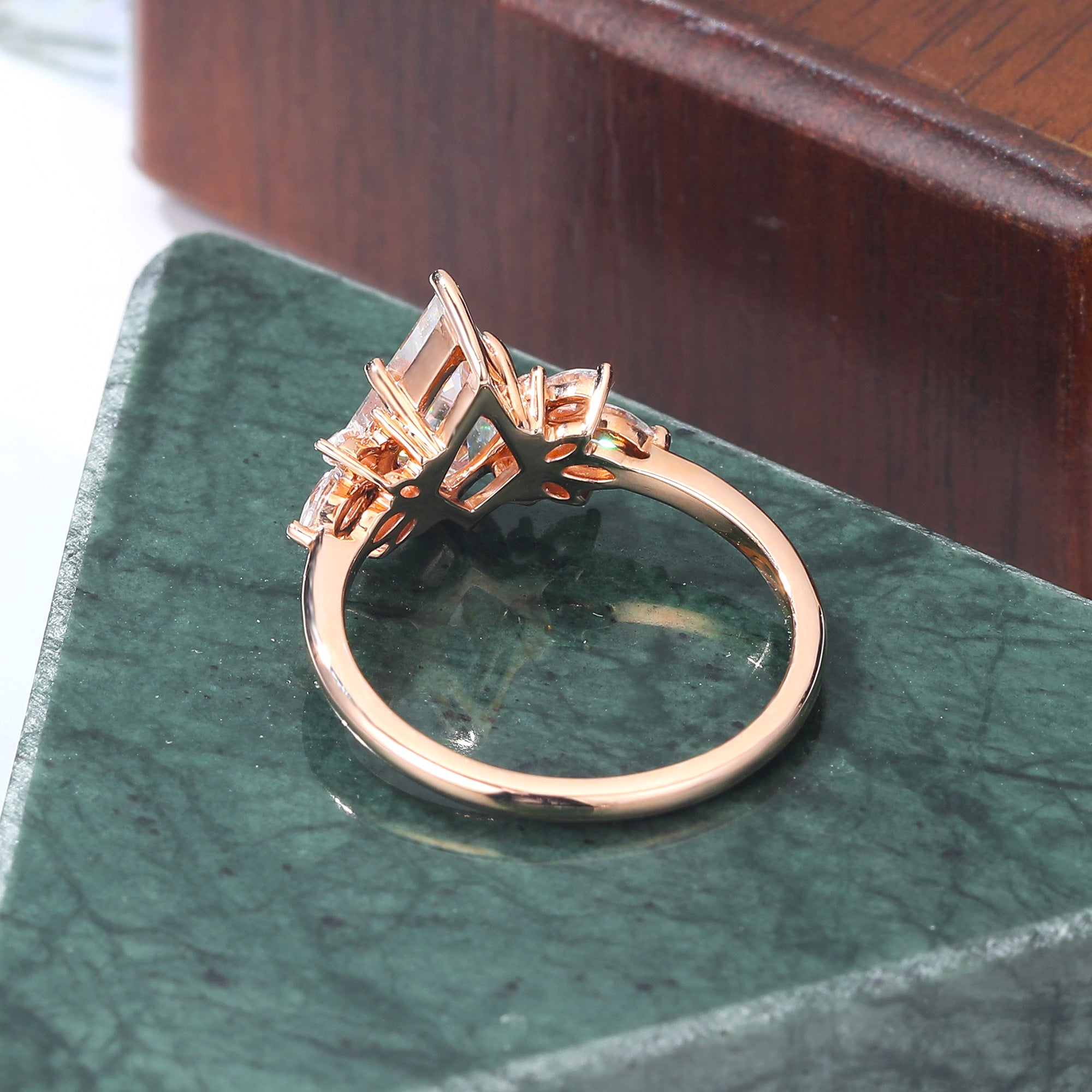 Kite cut moissanite rose gold engagement Ring.  S925/10k/14k/18k.