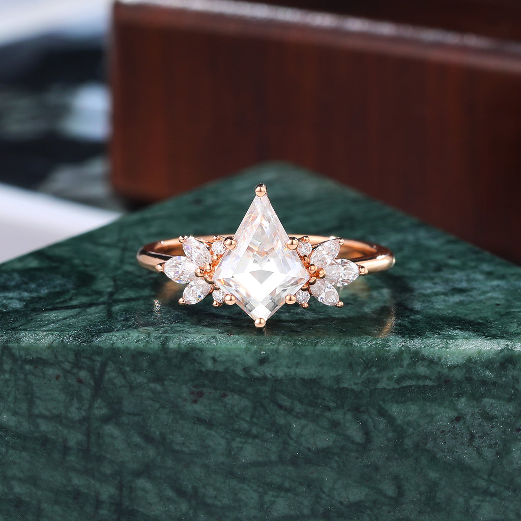 Kite cut moissanite rose gold engagement Ring.  S925/10k/14k/18k.