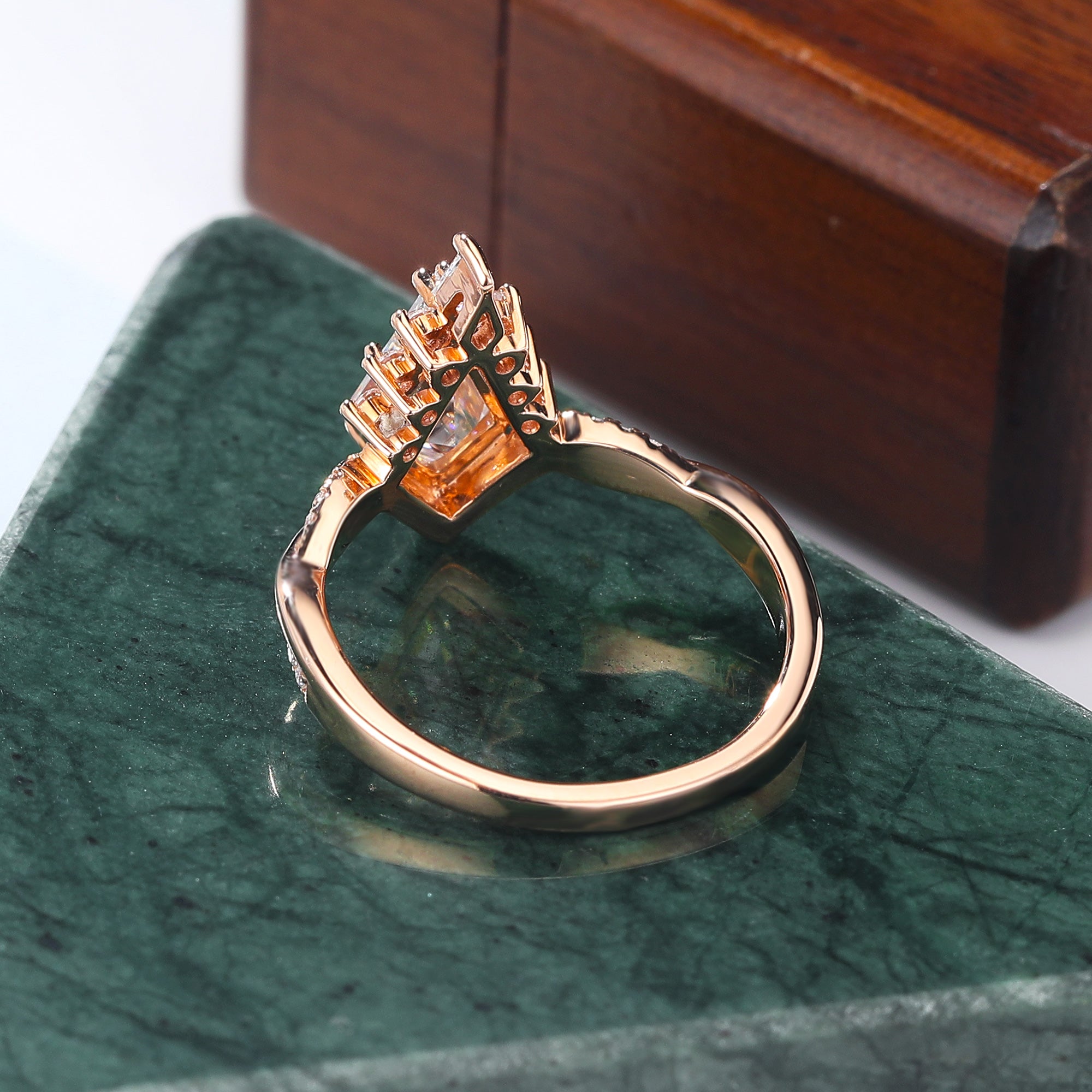 Kite cut moissanite rose gold engagement Ring.