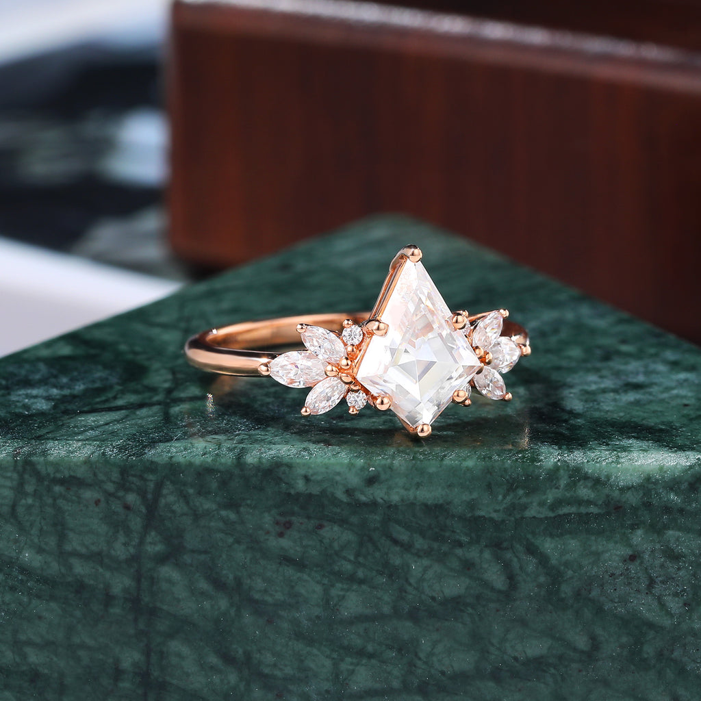 Kite cut moissanite rose gold engagement Ring.  S925/10k/14k/18k.