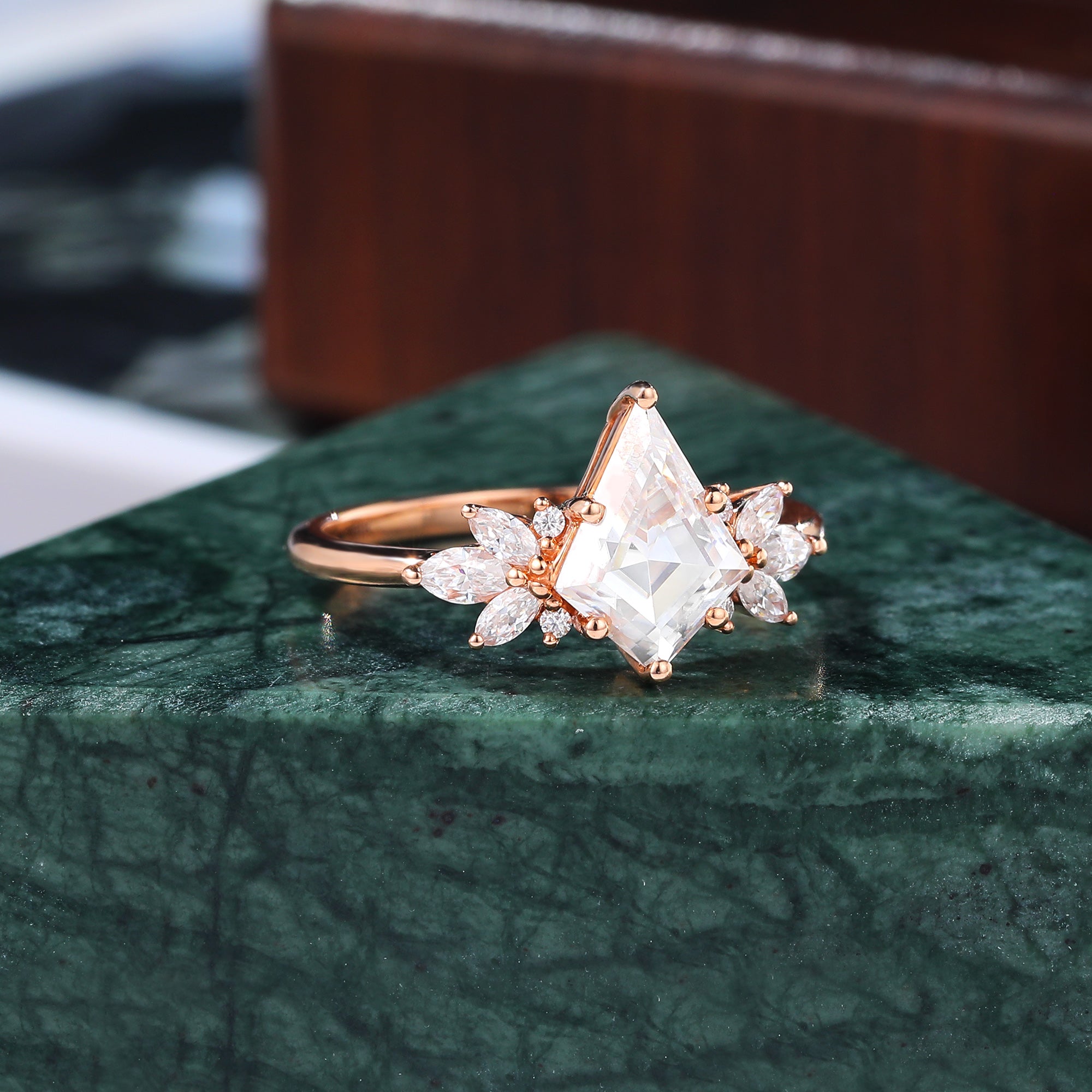 Kite cut moissanite rose gold engagement Ring.  S925/10k/14k/18k.