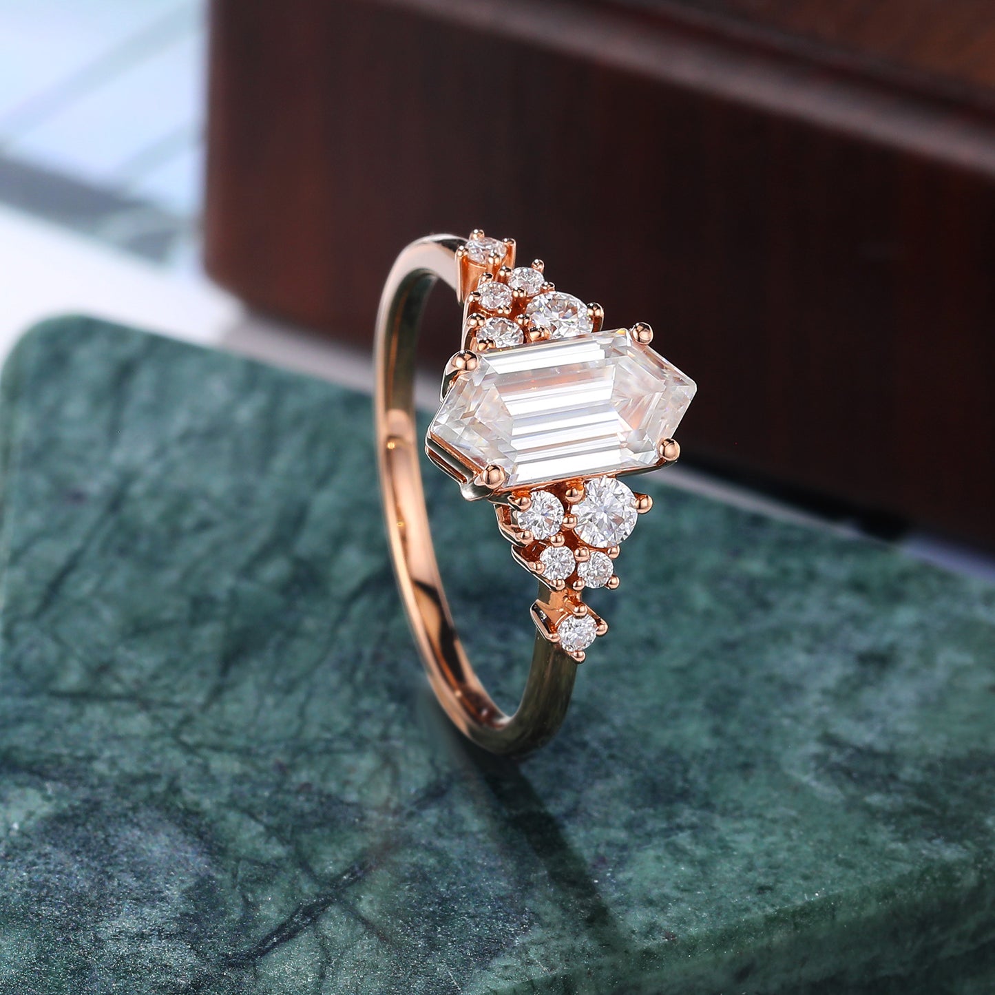 1.3ct Long hexagon rose gold Lab-grown Diamond engagement ring, Anniversary Gift.S92510k/14k/18k yellow/white/rose gold