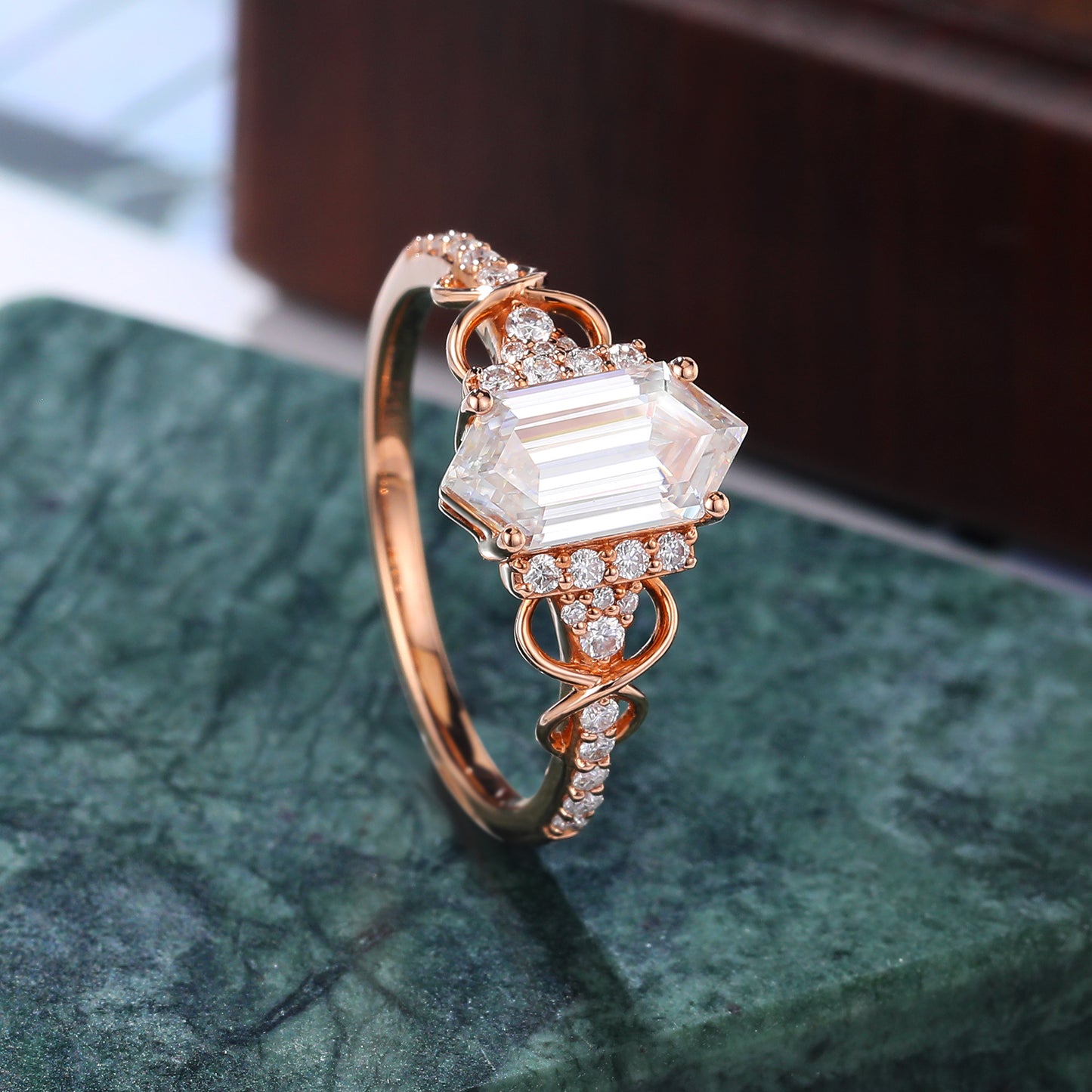 1.3ct Long hexagonal moissanite rose gold engagement ring anniversary gift S925/10k/14k/18k