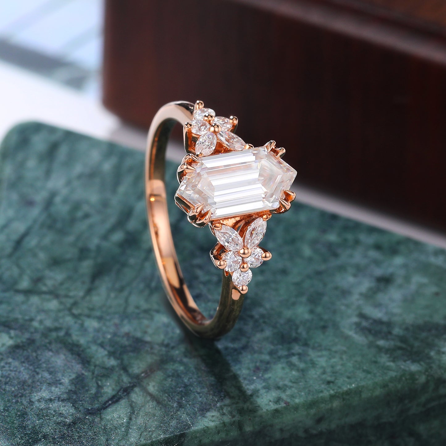 1.4ct Long hexagon Lab-grown Diamond engagement ring vintage 10k/14k/18k rose gold ring anniversary promise bridal ring