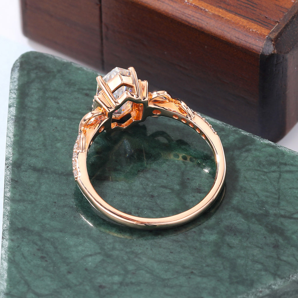 1.3ct Long hexagonal Lab-grown Diamond rose gold engagement ring anniversary gift S925/10k/14k/18k