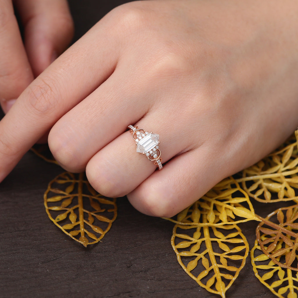 1.3ct Long hexagonal Lab-grown Diamond rose gold engagement ring anniversary gift S925/10k/14k/18k