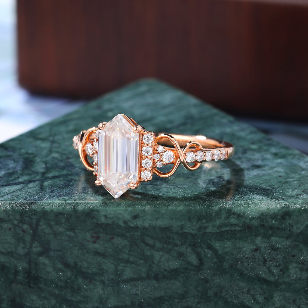 1.3ct Long hexagonal Lab-grown Diamond rose gold engagement ring anniversary gift S925/10k/14k/18k