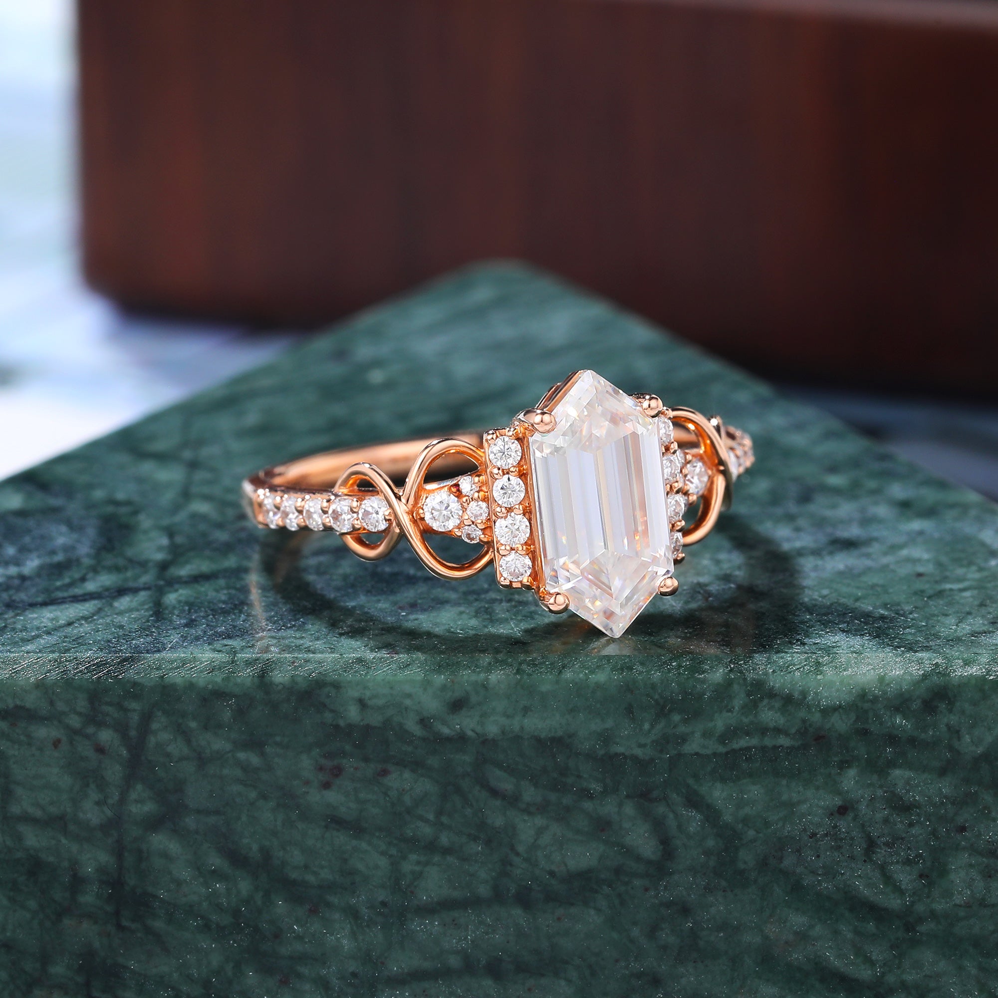 1.3ct Long hexagonal Lab-grown Diamond rose gold engagement ring anniversary gift S925/10k/14k/18k