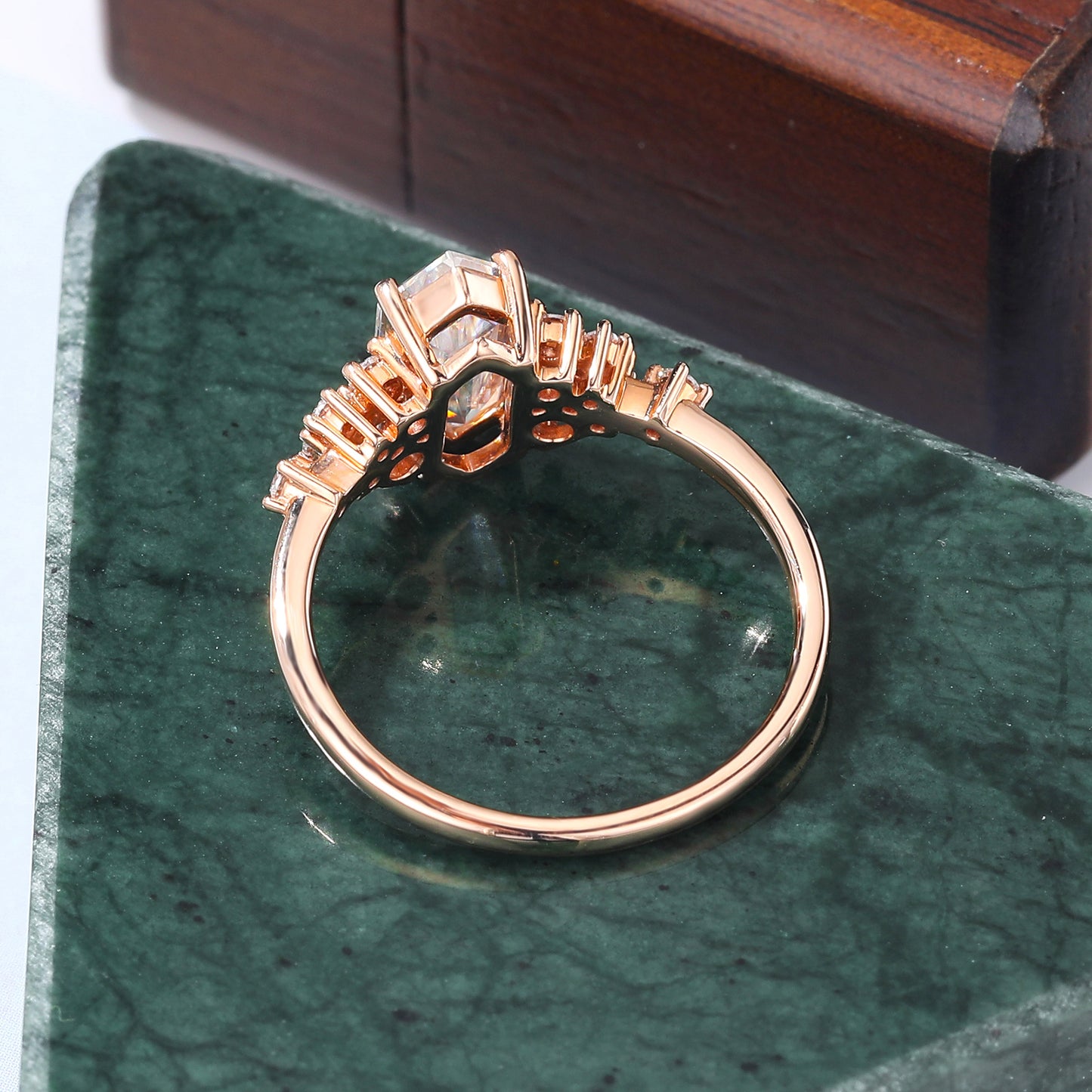 1.3ct Long hexagon rose gold Lab-grown Diamond engagement ring, Anniversary Gift.S92510k/14k/18k yellow/white/rose gold