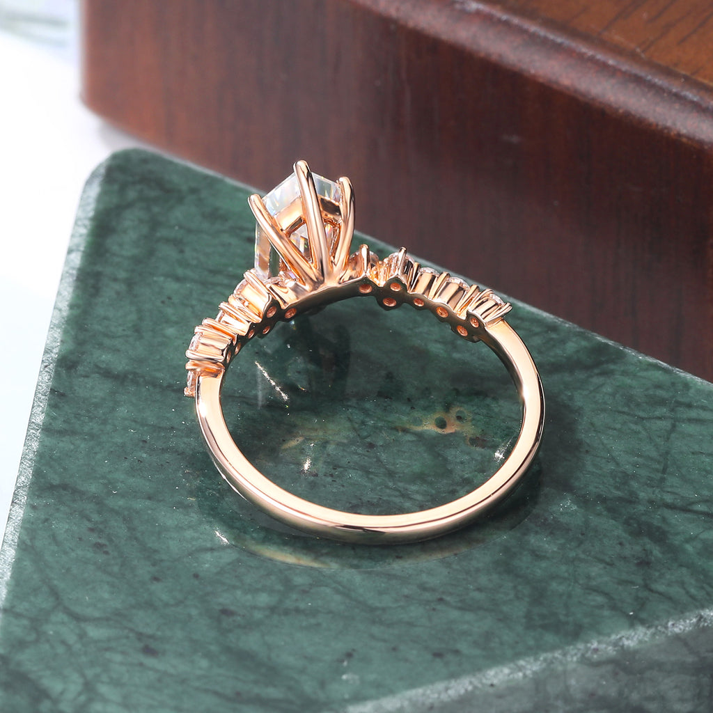 1.4ct Long Hexagon cut Lab grown diamond rose gold engagement Ring.
