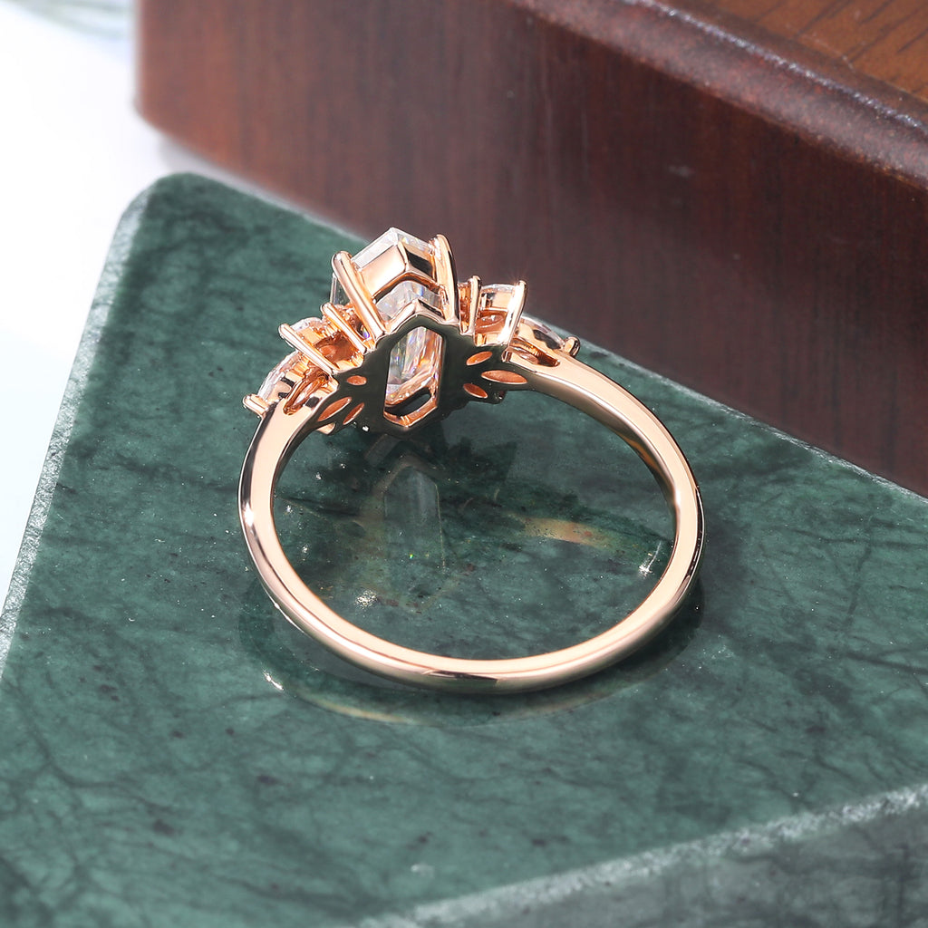 1.4ct Long Hexagon cut Lab grown diamond rose gold engagement Ring.
