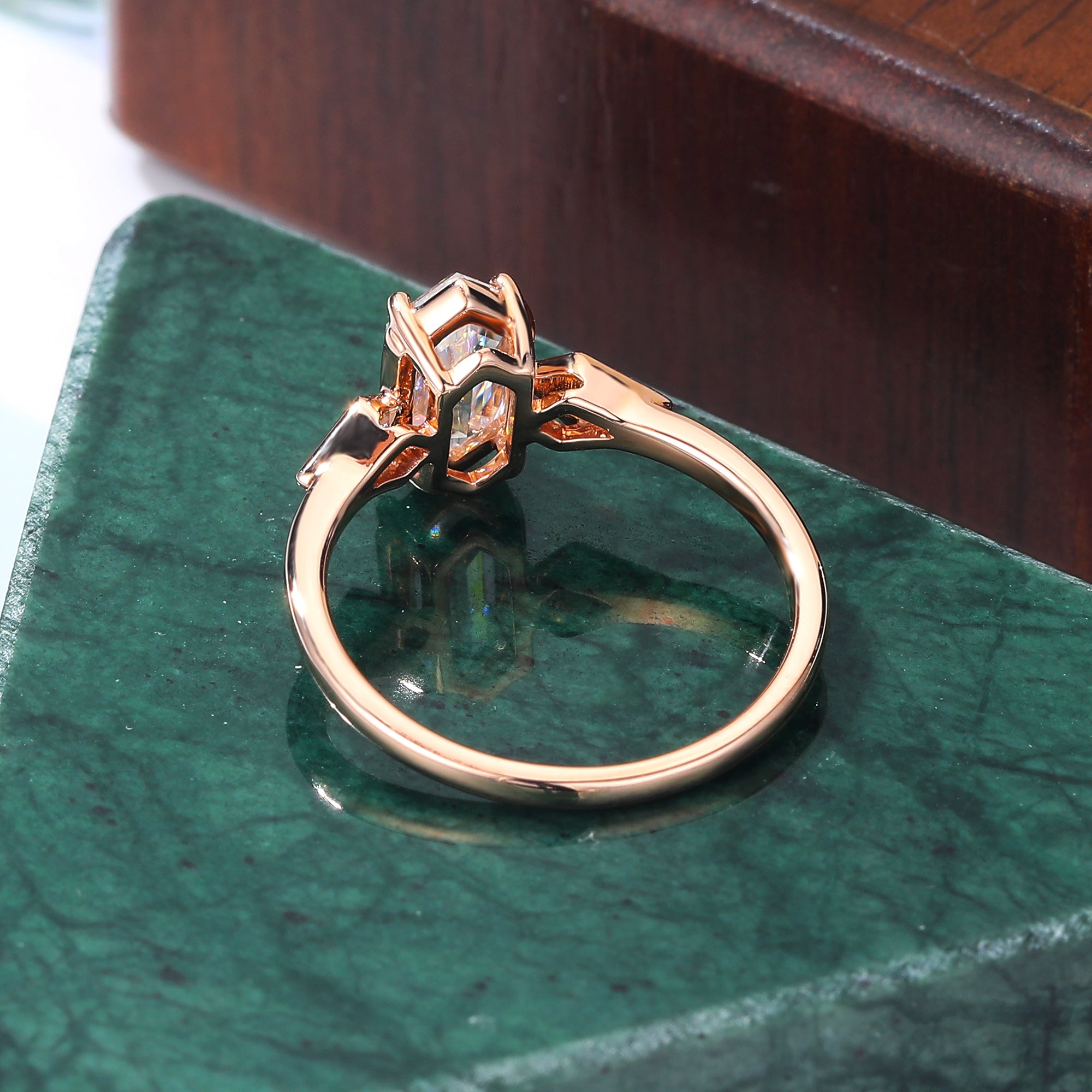 1.2ct Long Hexagon cut Lab grown diamond rose gold engagement Ring.