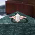 Long Hexagon cut moissanite rose gold engagement Ring.