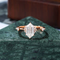 Long Hexagon cut moissanite rose gold engagement Ring.