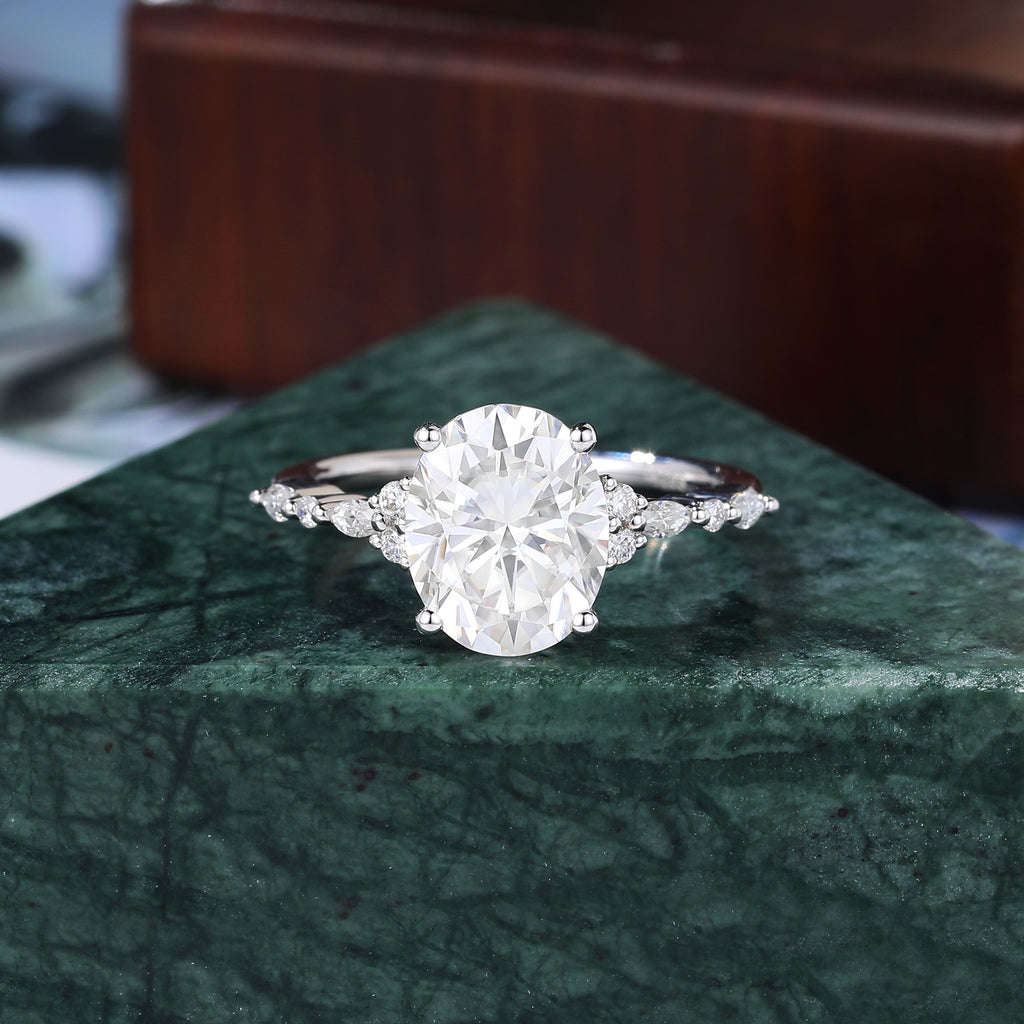 8*10mm Oval cut moissanite white gold engagement ring 925silver/10K/14k/18k gold , unique rose/yellow gold bridal ring .Anniversary Gift.