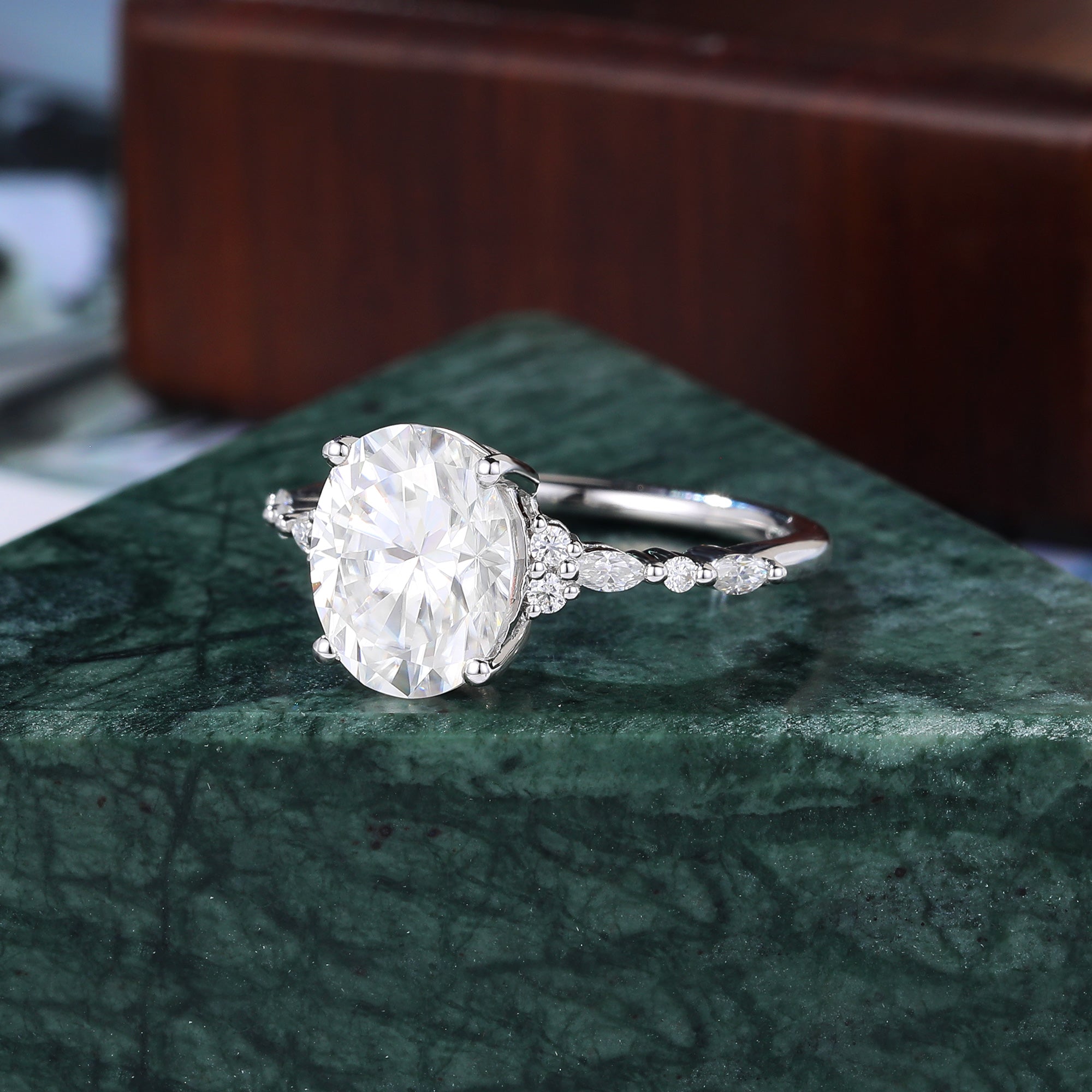 8*10mm Oval cut moissanite white gold engagement ring 925silver/10K/14k/18k gold , unique rose/yellow gold bridal ring .Anniversary Gift.