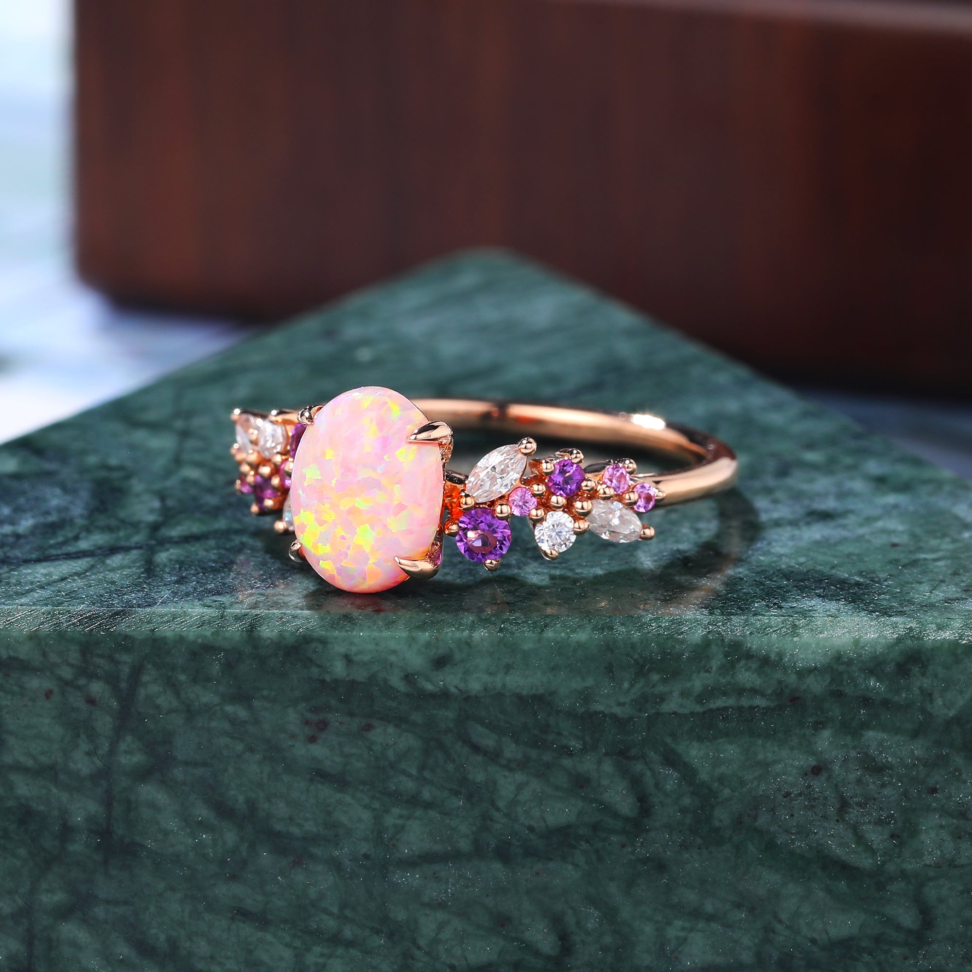 Oval  Lab Pink Opal engagement ring  10k /14k/18k