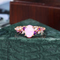 Oval cut Lab Pink Opal engagement ring S925/10k/14k/18k gold , unique Bridal ring rose/white/yellow gold