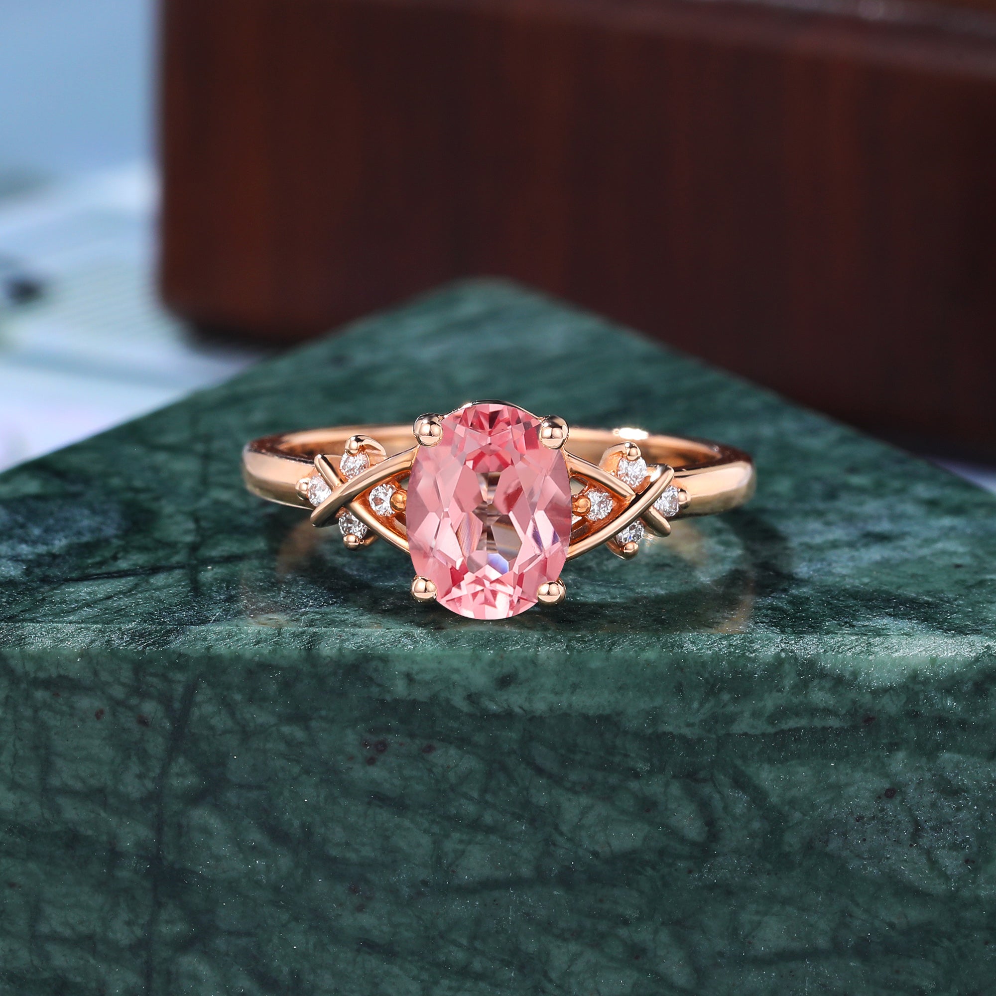 Oval cut Lab Pink Sapphire engagement ring 925silver/10k/14k/18k gold