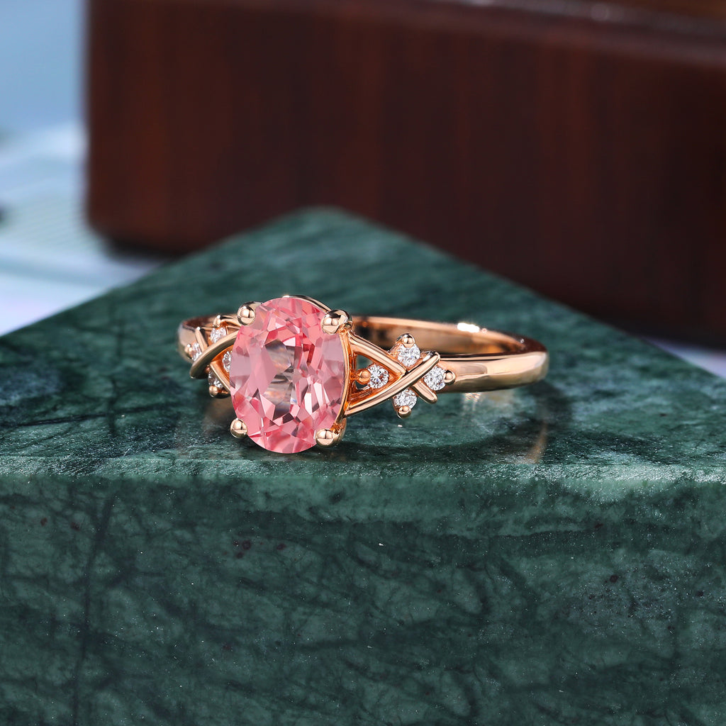Oval cut Lab Pink Sapphire engagement ring 925silver/10k/14k/18k gold