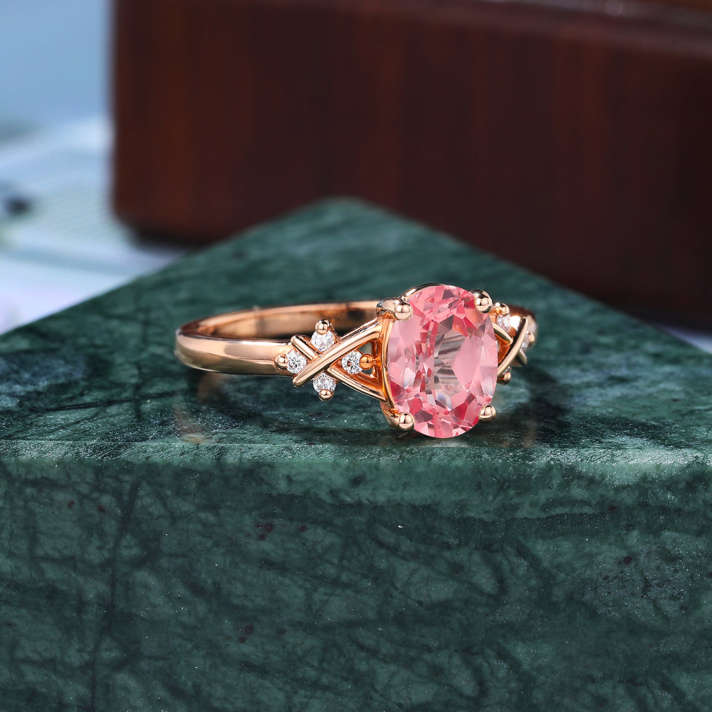 Oval cut Lab Pink Sapphire engagement ring 925silver/10k/14k/18k gold