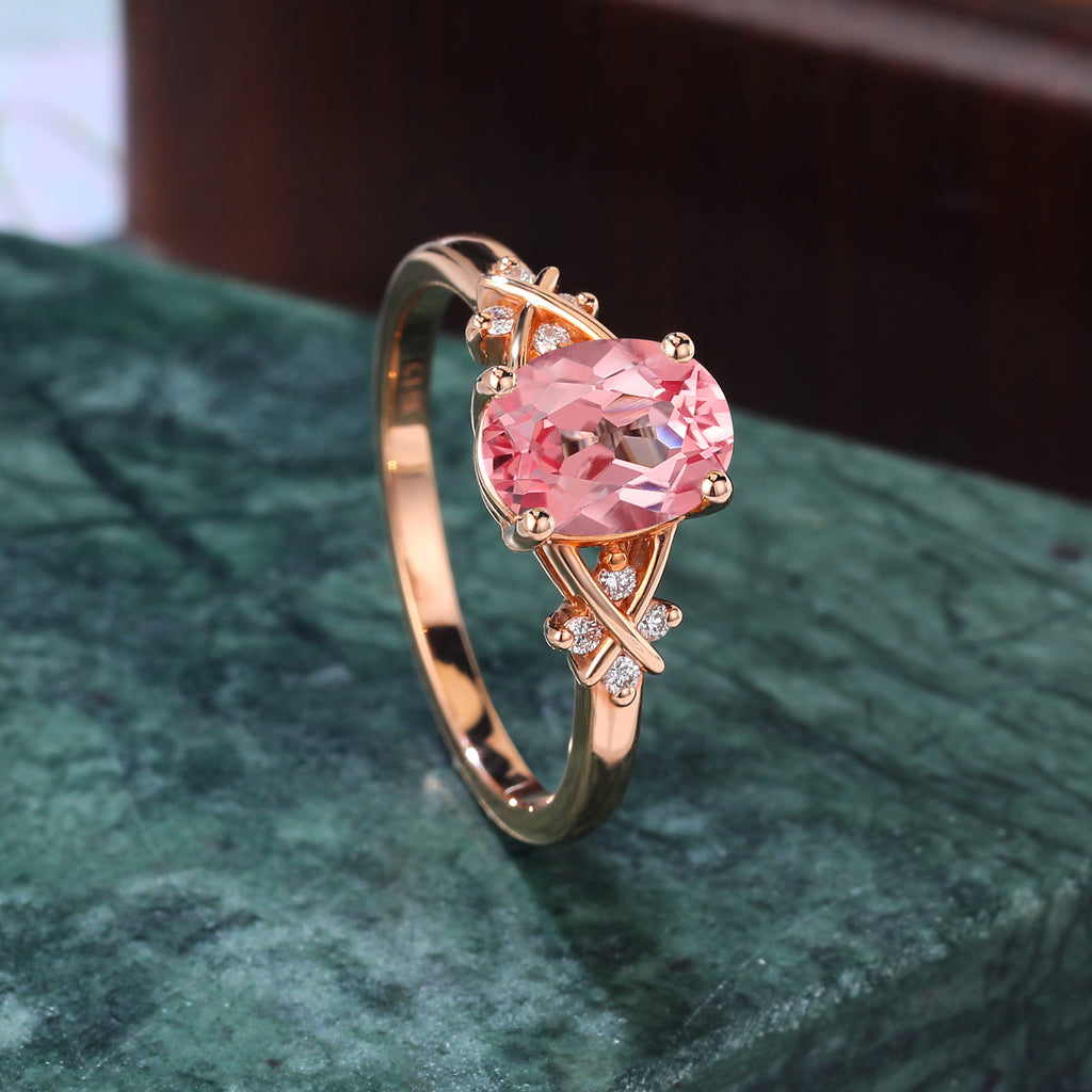 Oval cut Lab Pink Sapphire engagement ring 925silver/10k/14k/18k gold